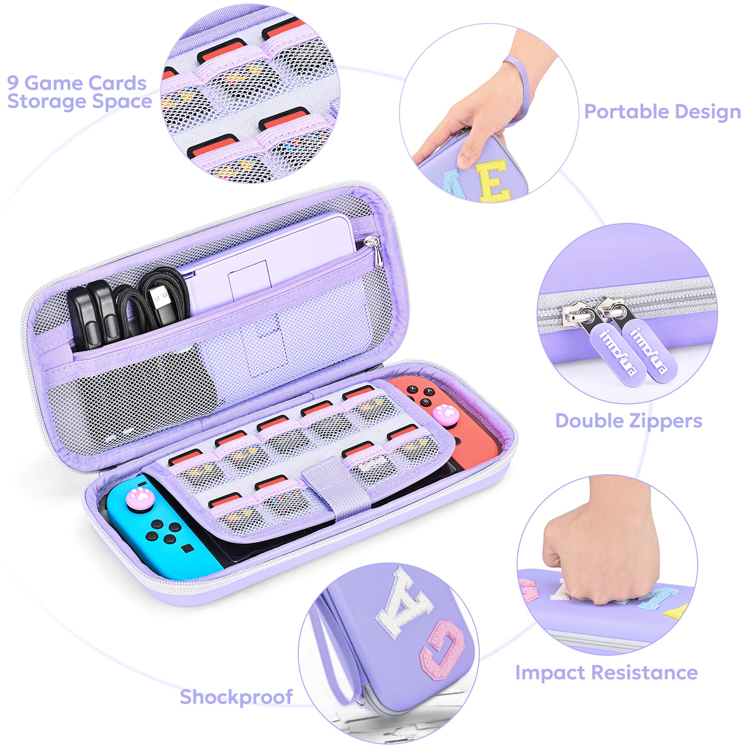innoAura Switch/OLED Case for NS, 16 in 1 Switch Accessories Bundles(Purple-grey Splicing)