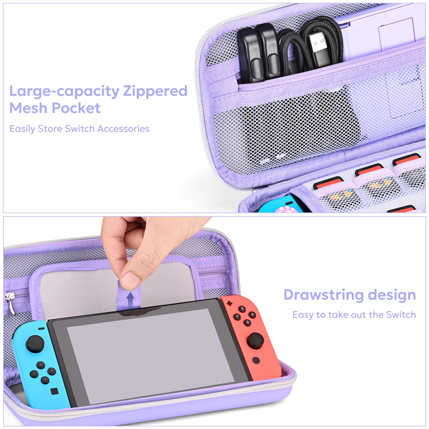 innoAura Switch/OLED Case for NS, 16 in 1 Switch Accessories Bundles(Purple-grey Splicing)