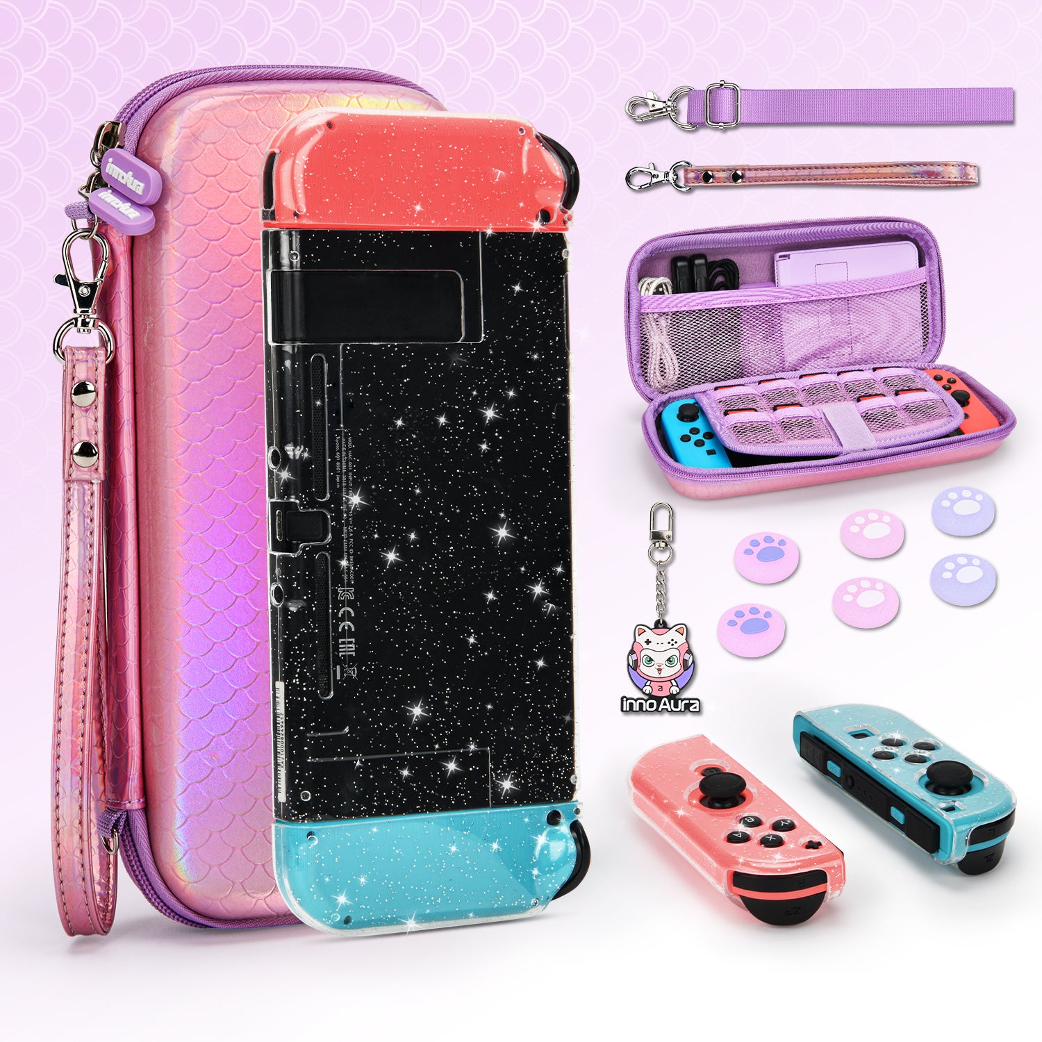 innoAura Nintendo Switch Carrying Case, Mermaid Laser Switch Cover Case