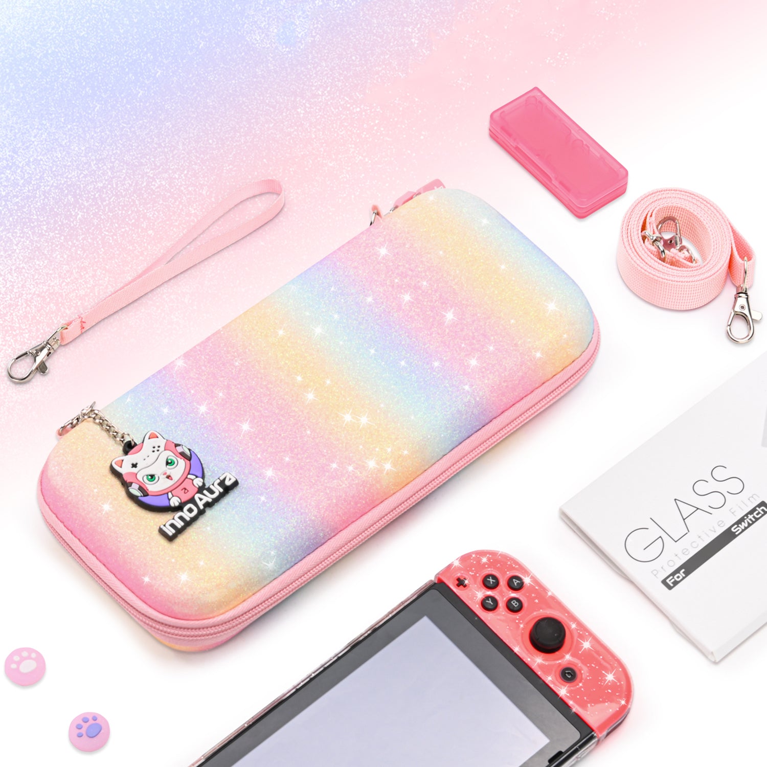 innoAura Nintendo Switch Case, Glitter Protective Travel Case for Switch