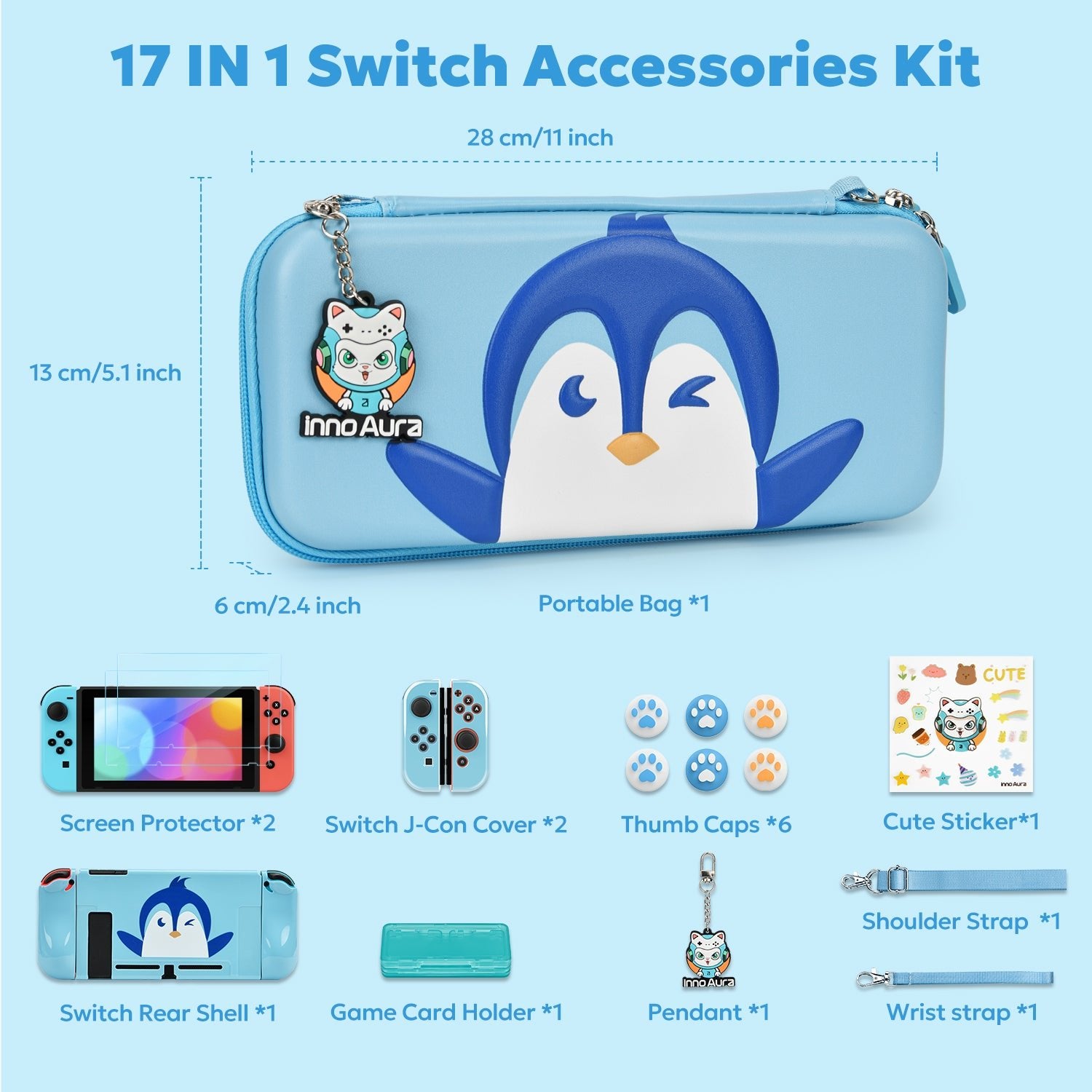 innoAura Cute Penguin Switch Carrying Case, Protective Case for Switch