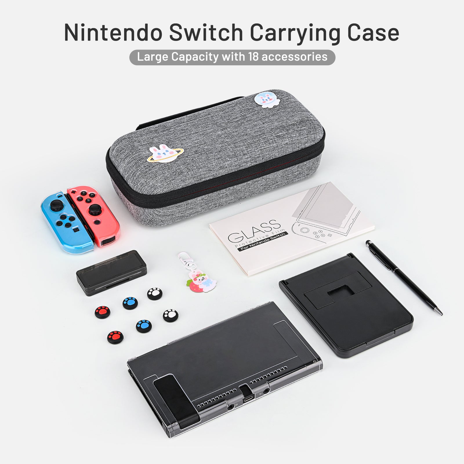 innoAura 18 Accessories Travel Case for Nintendo Switch with Thum Grips