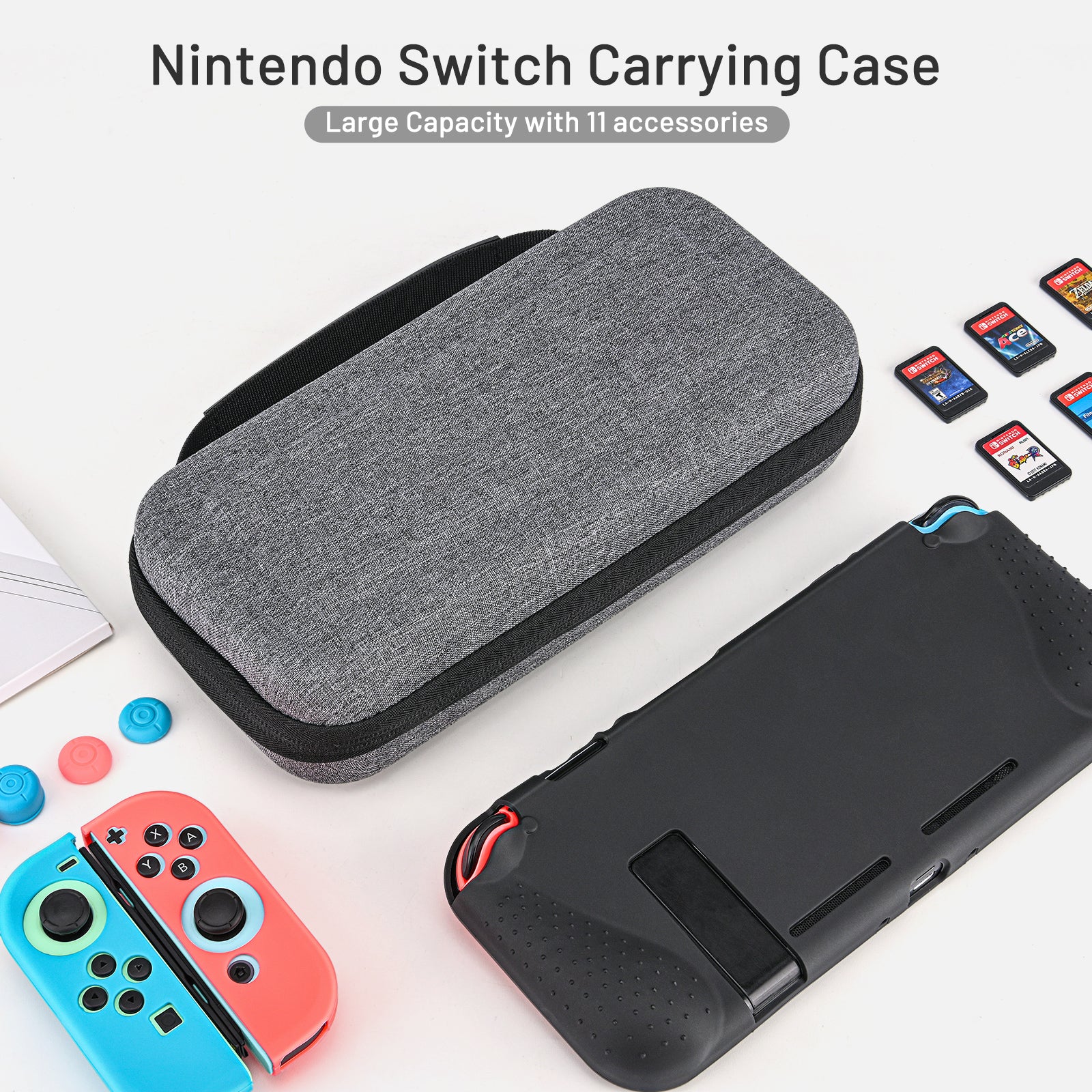 innoAura Hard Carrying Case for Nintendo Switch with 11 Accessories