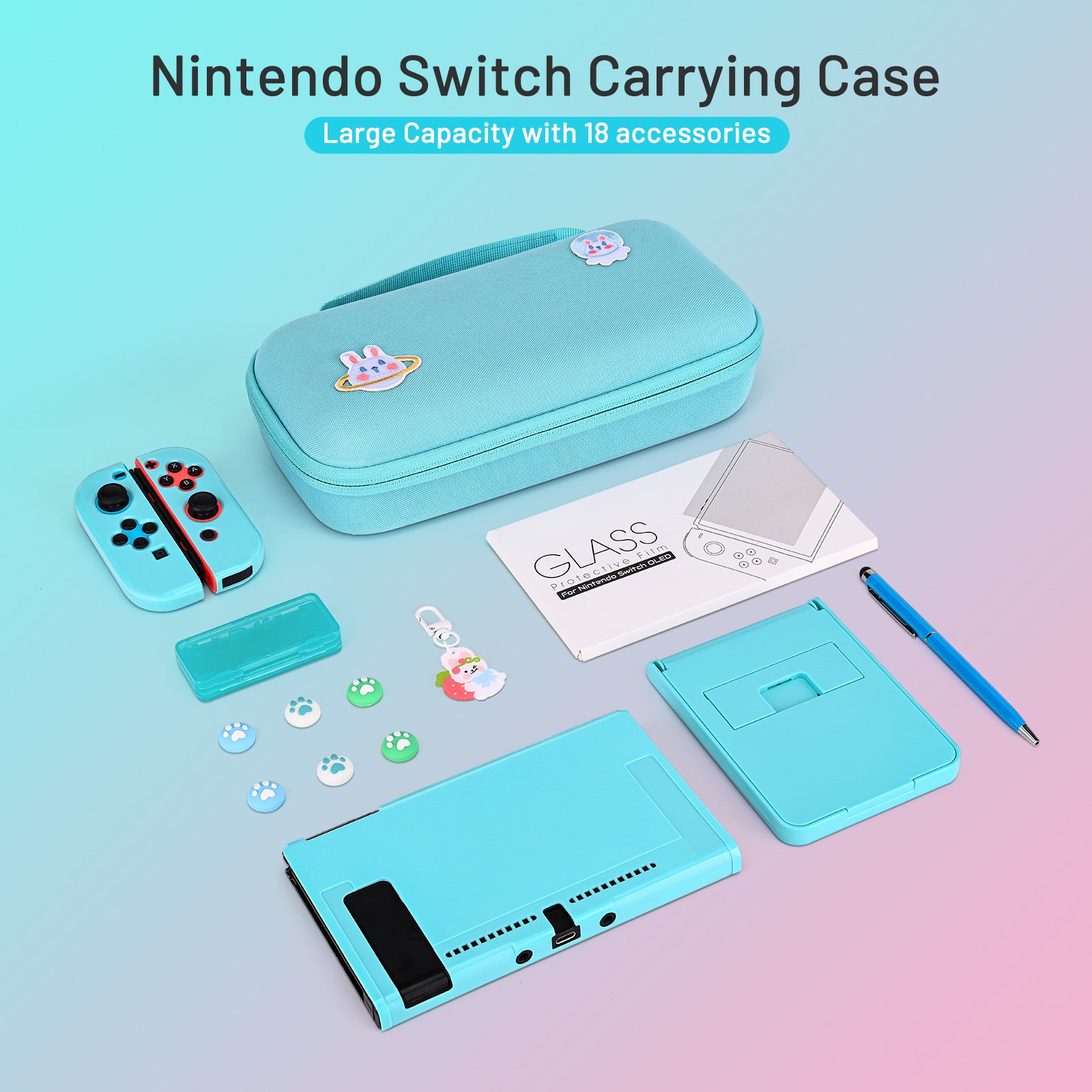 innoAura Switch Case Hard Carrying Case, for Nintendo Switch with 18 Accessories