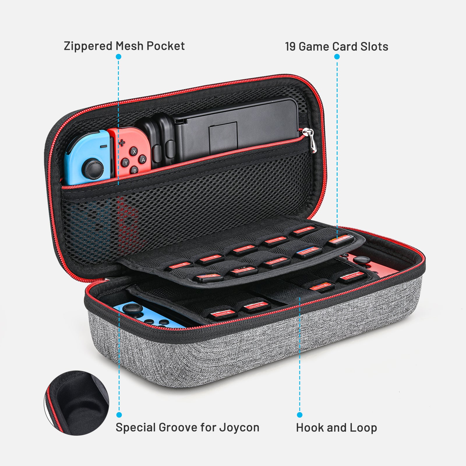 innoAura 18 Accessories Travel Case for Nintendo Switch with Thum Grips
