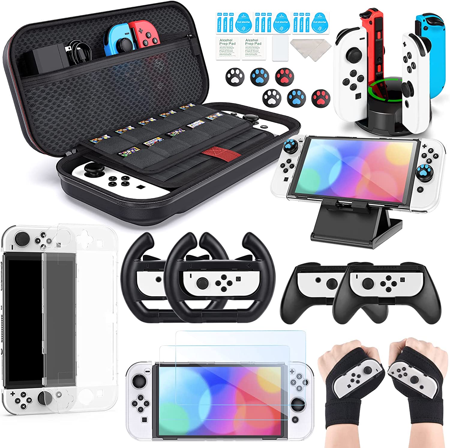 innoAura Hard Carrying Case for Switch OLED with 20 Accessories