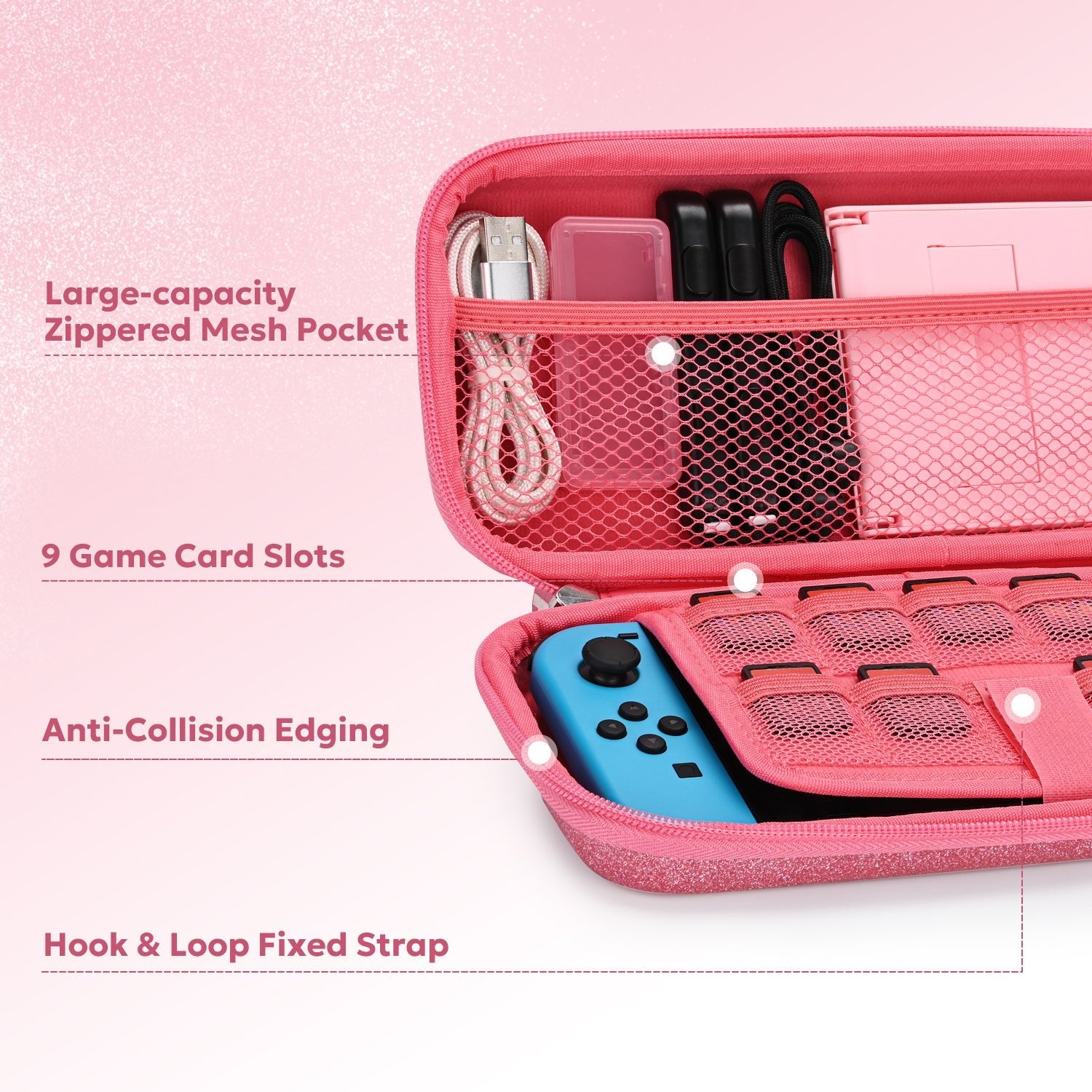 innoAura Nintendo Switch Case, Glitter Protective Travel Case for Switch