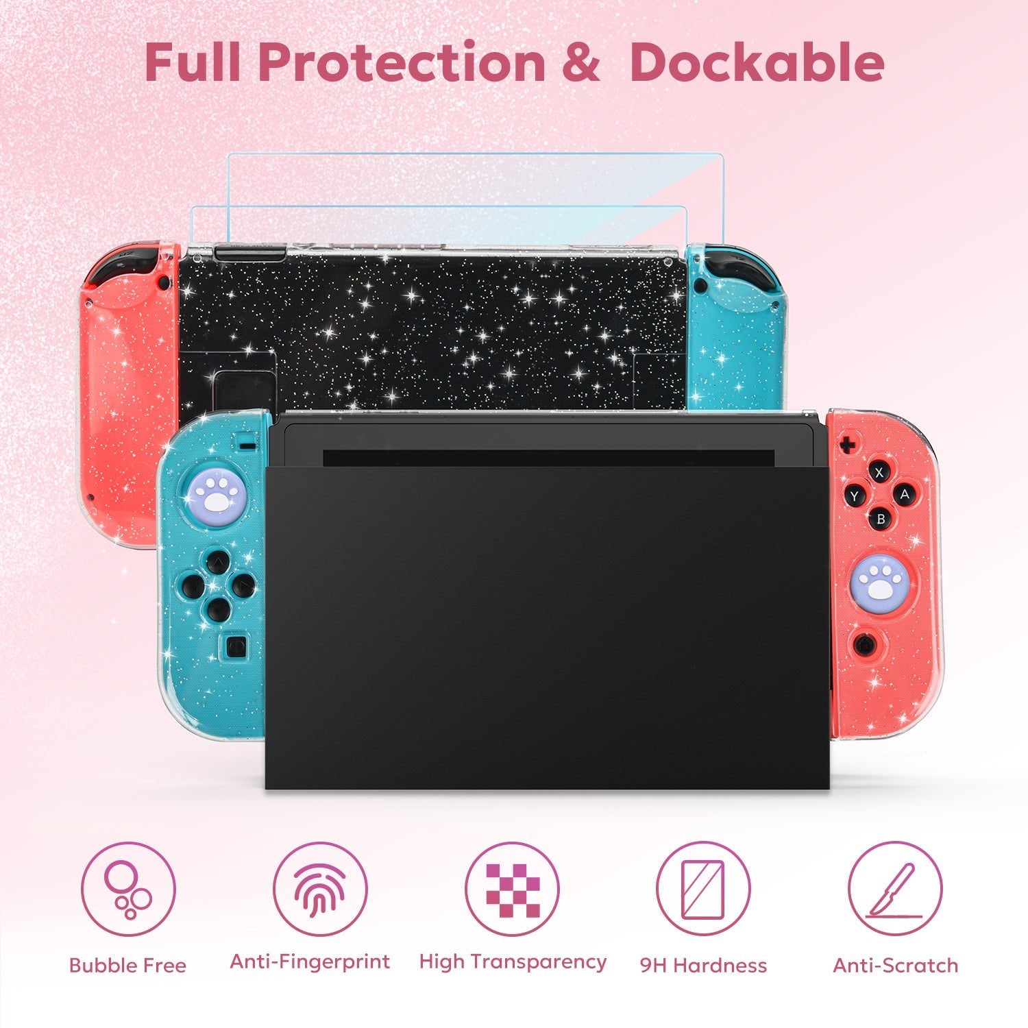 innoAura Nintendo Switch Case, Glitter Protective Travel Case for Switch