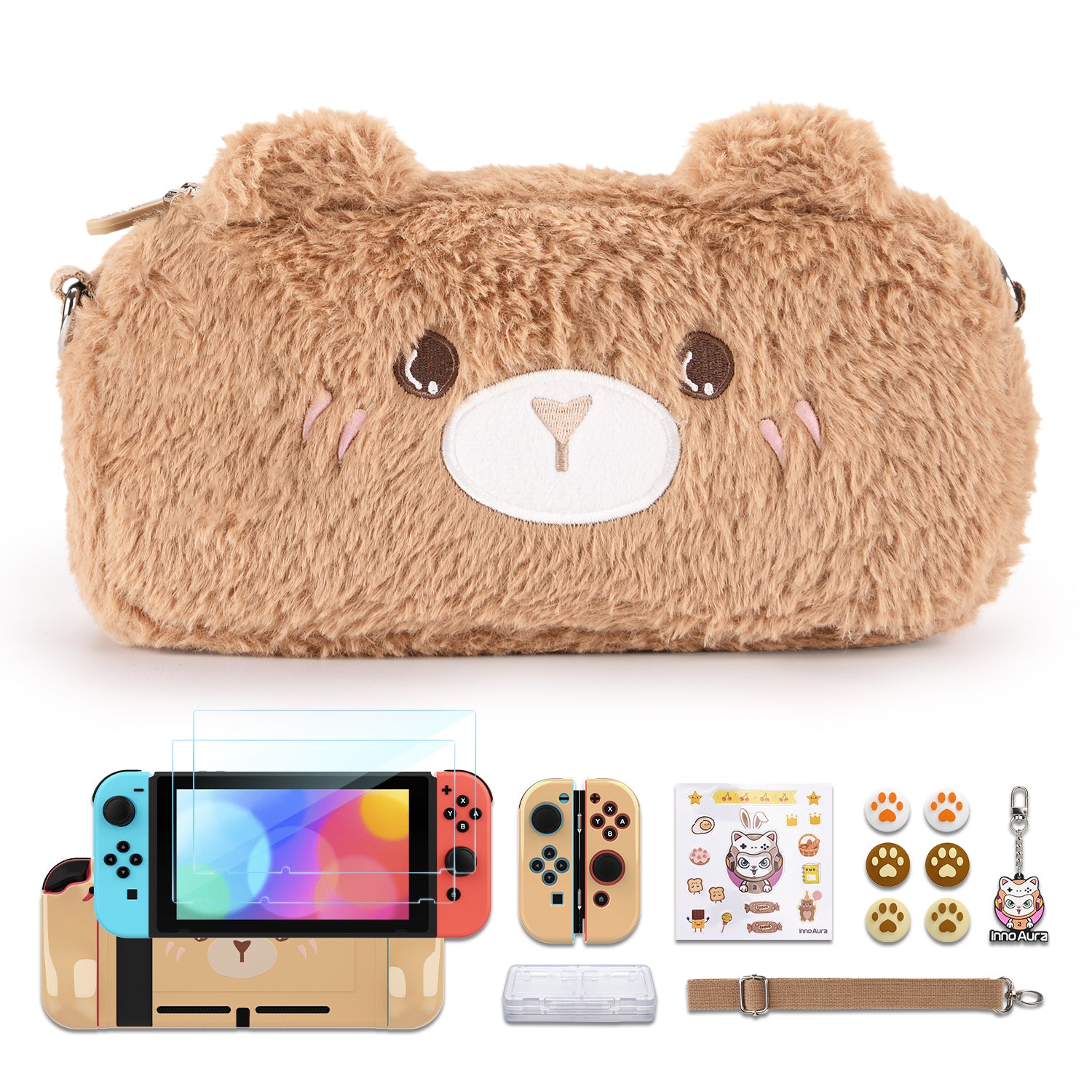 innoAura Cute Plush Bear Nintendo Switch Case, Case Cover for Switch