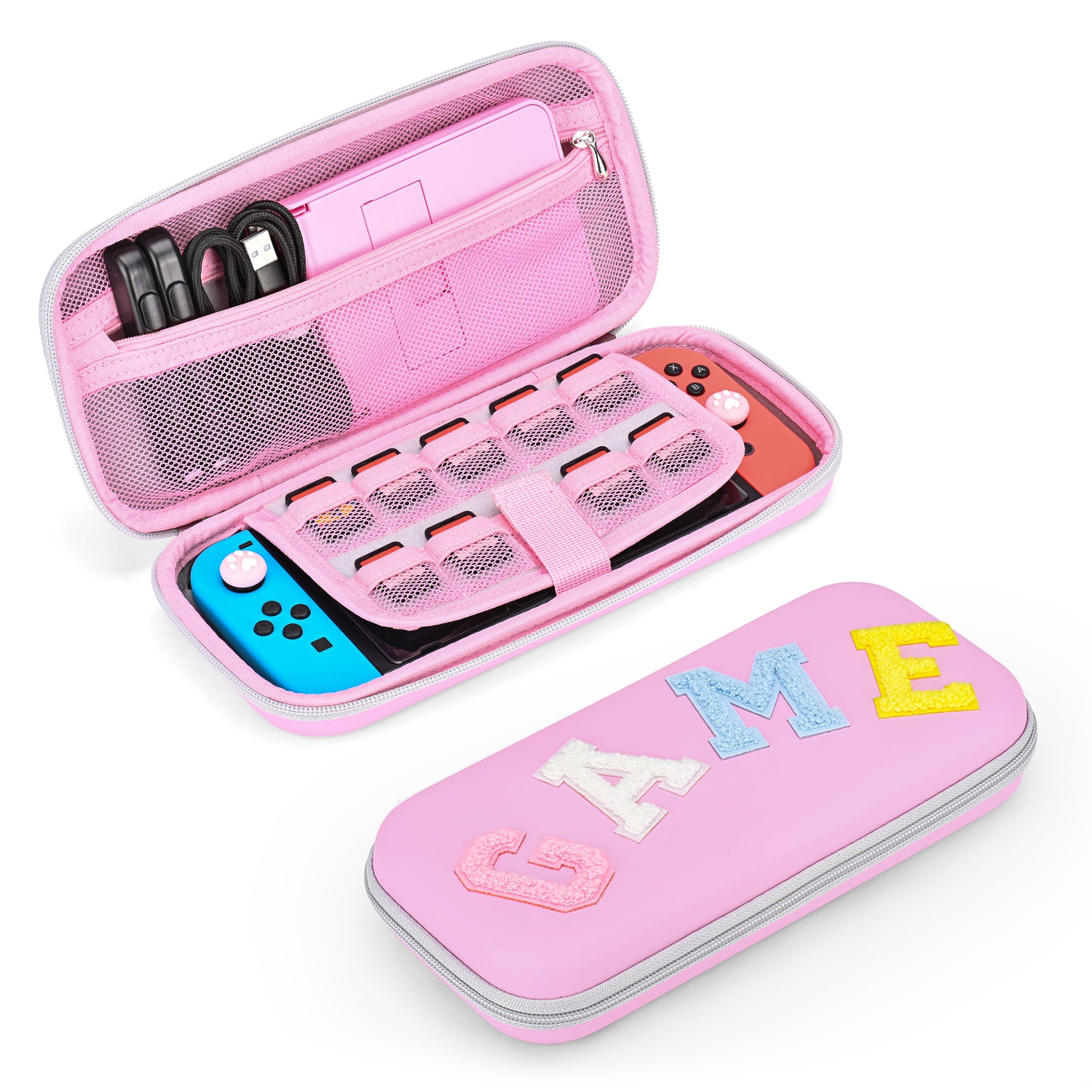 innoAura Switch Case for NS Switch, 16 in 1 Switch Accessories Bundles(Pink-grey Splicing)