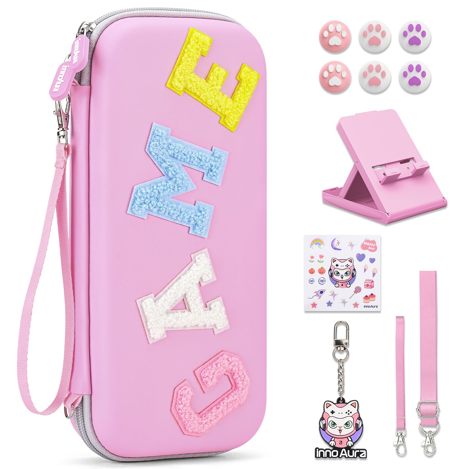 innoAura Switch Case for NS Switch, 16 in 1 Switch Accessories Bundles(Pink-grey Splicing)