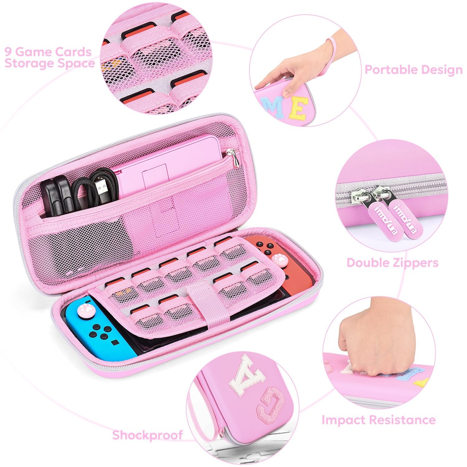 innoAura Switch Case for NS Switch, 16 in 1 Switch Accessories Bundles(Pink-grey Splicing)