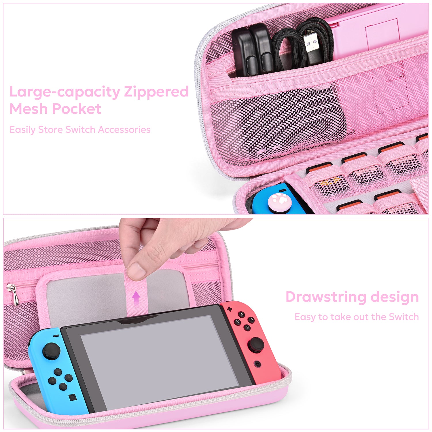 innoAura Switch Case for NS Switch, 16 in 1 Switch Accessories Bundles(Pink-grey Splicing)