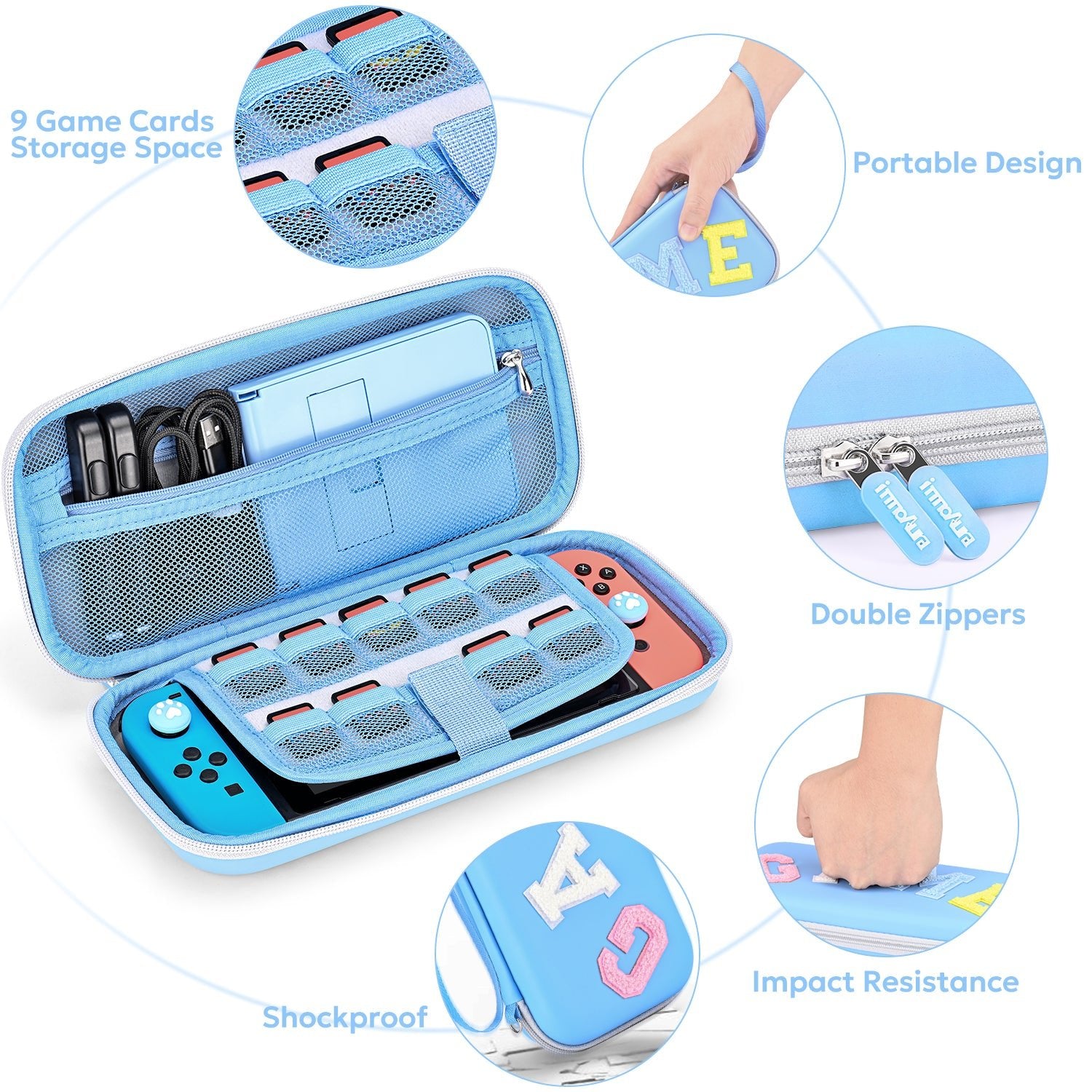 innoAura Switch Case for NS Switch, 16 in 1 Switch Accessories Bundles (Blue-grey Splicing)