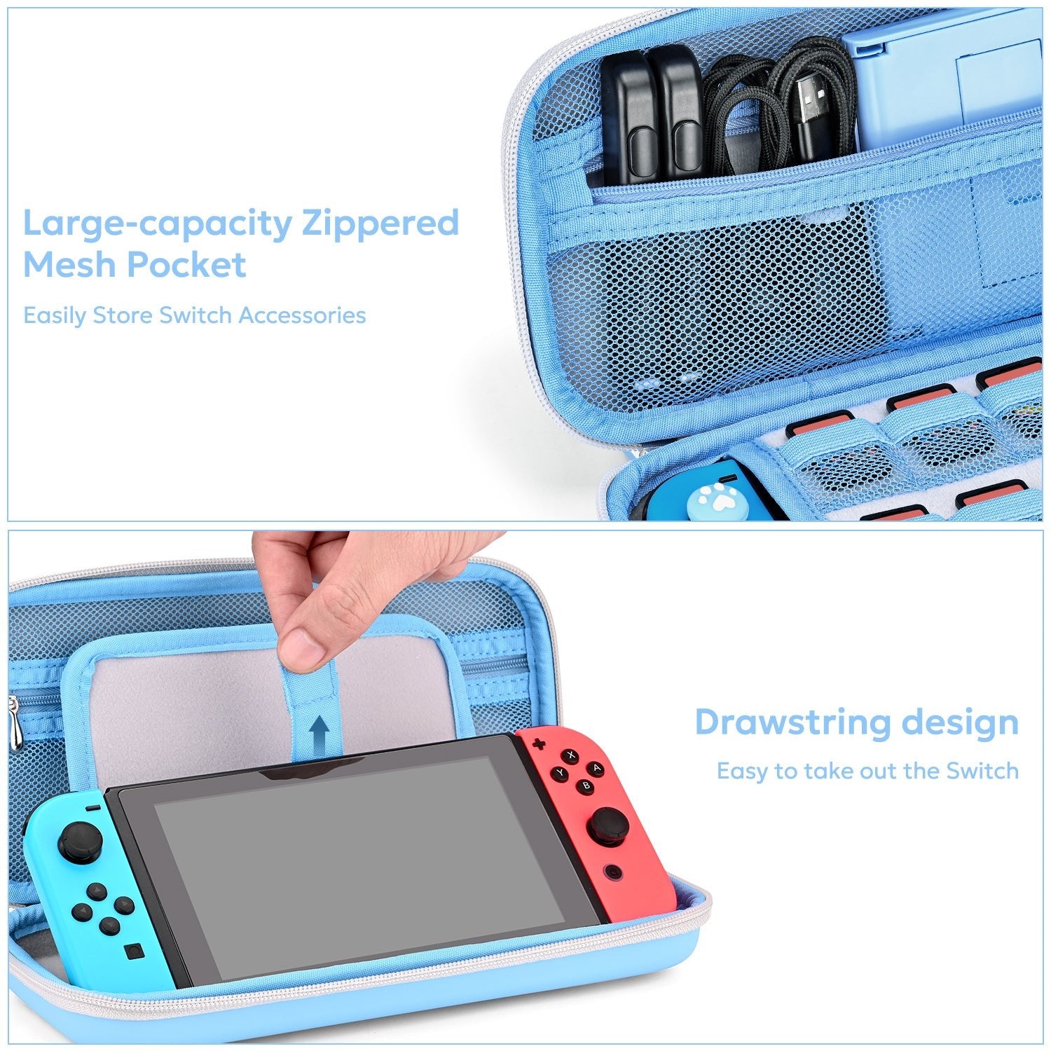 innoAura Switch Case for NS Switch, 16 in 1 Switch Accessories Bundles (Blue-grey Splicing)