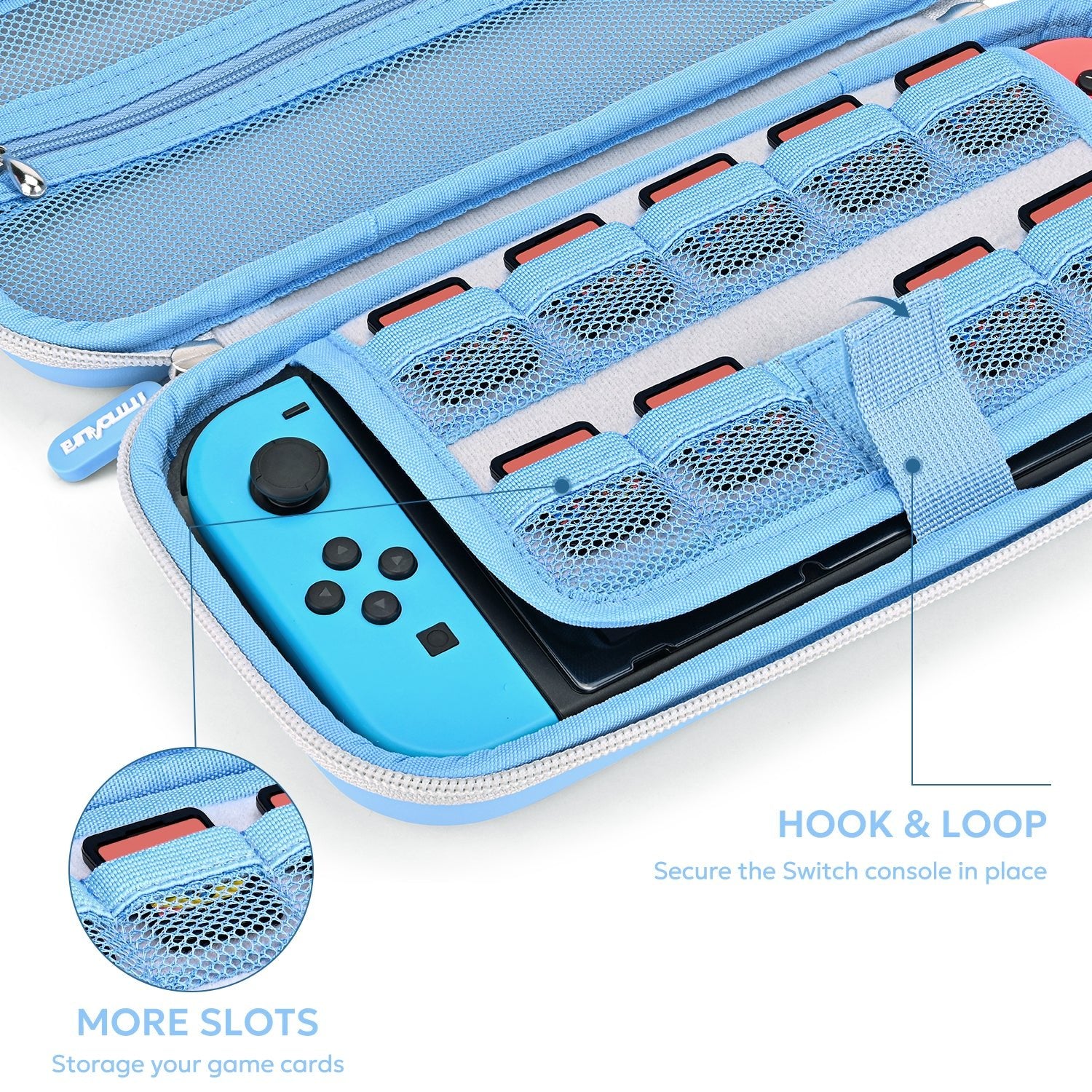 innoAura Switch Case for NS Switch, 16 in 1 Switch Accessories Bundles (Blue-grey Splicing)