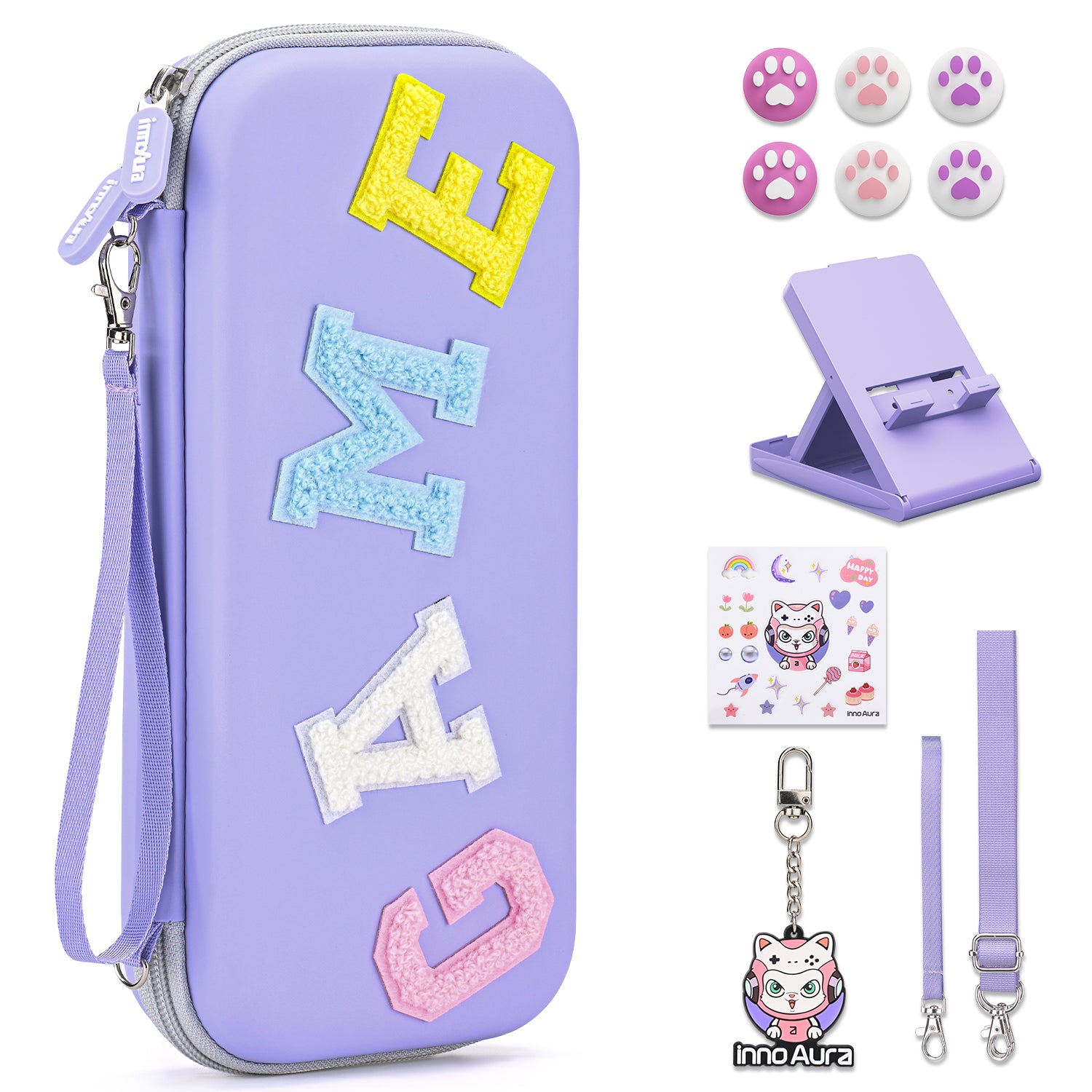 Switch Case for NS Switch, innoAura 16 in 1 Switch Accessories Bundles(Purple-grey Splicing)