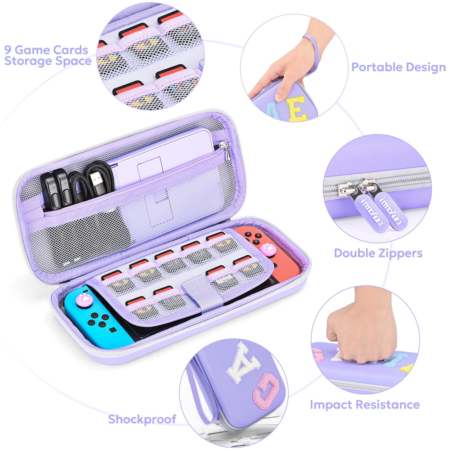 Switch Case for NS Switch, innoAura 16 in 1 Switch Accessories Bundles(Purple-grey Splicing)