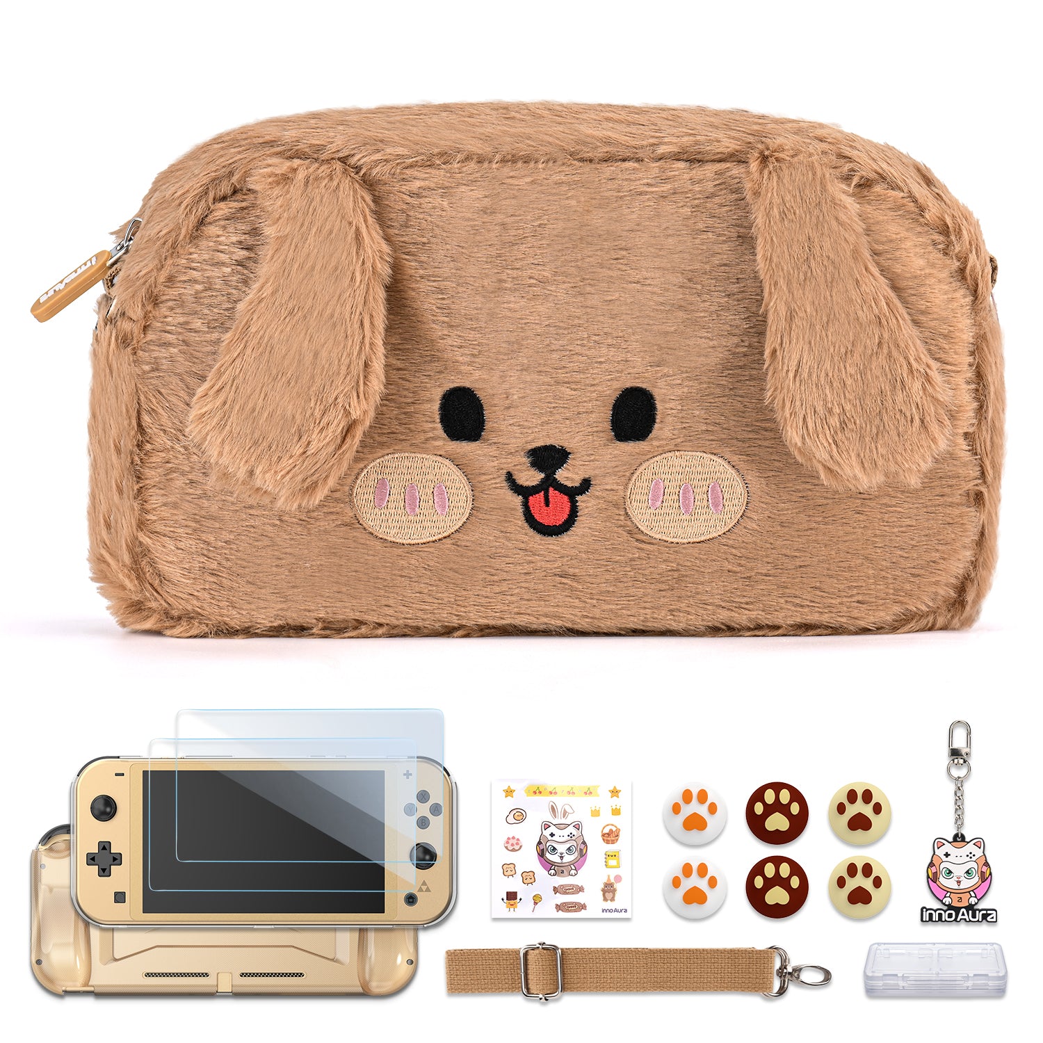 innoAura Switch Lite Case, 14 in 1 Switch Lite Accessories Bundle (Brown Dog)