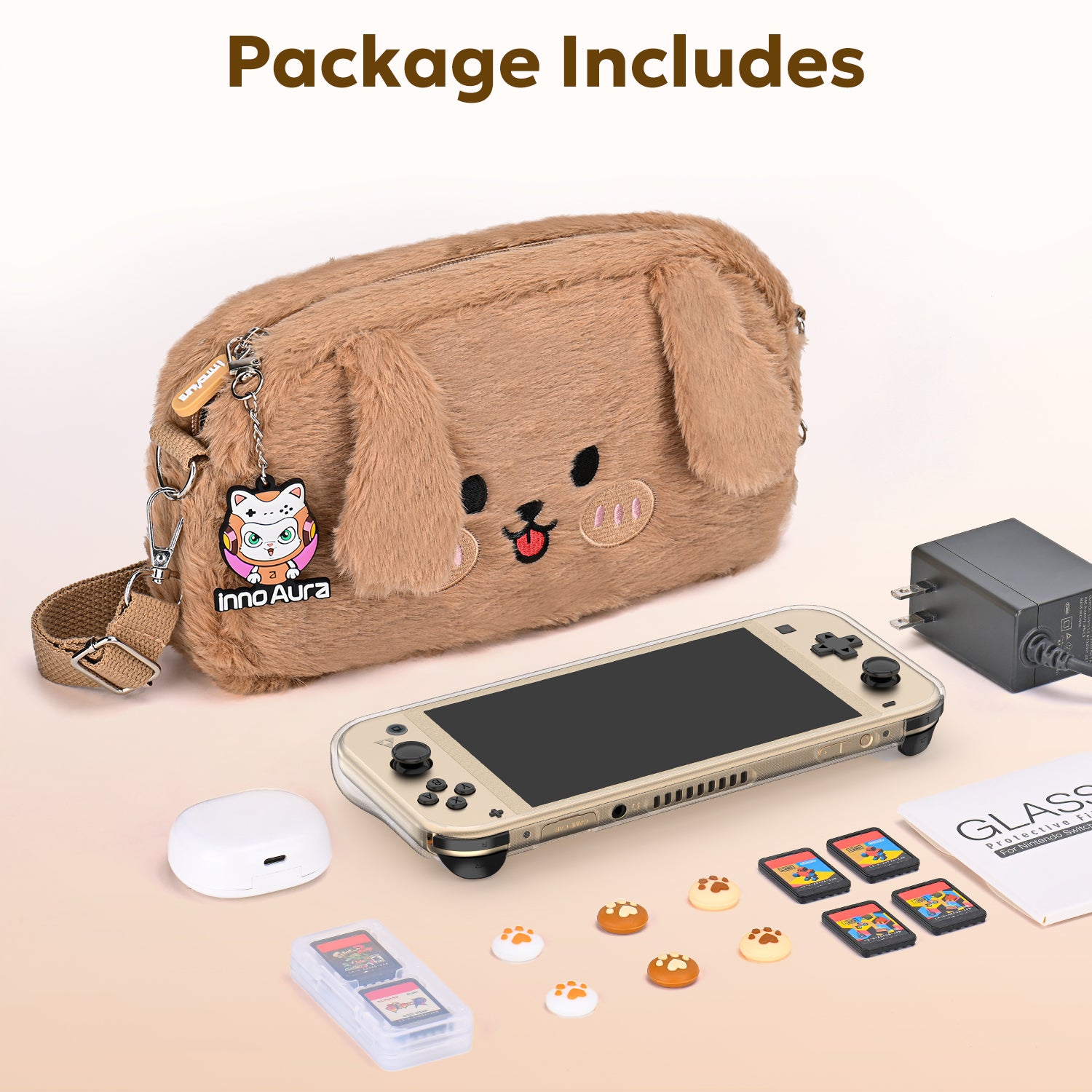 innoAura Switch Lite Case, 14 in 1 Switch Lite Accessories Bundle (Brown Dog)