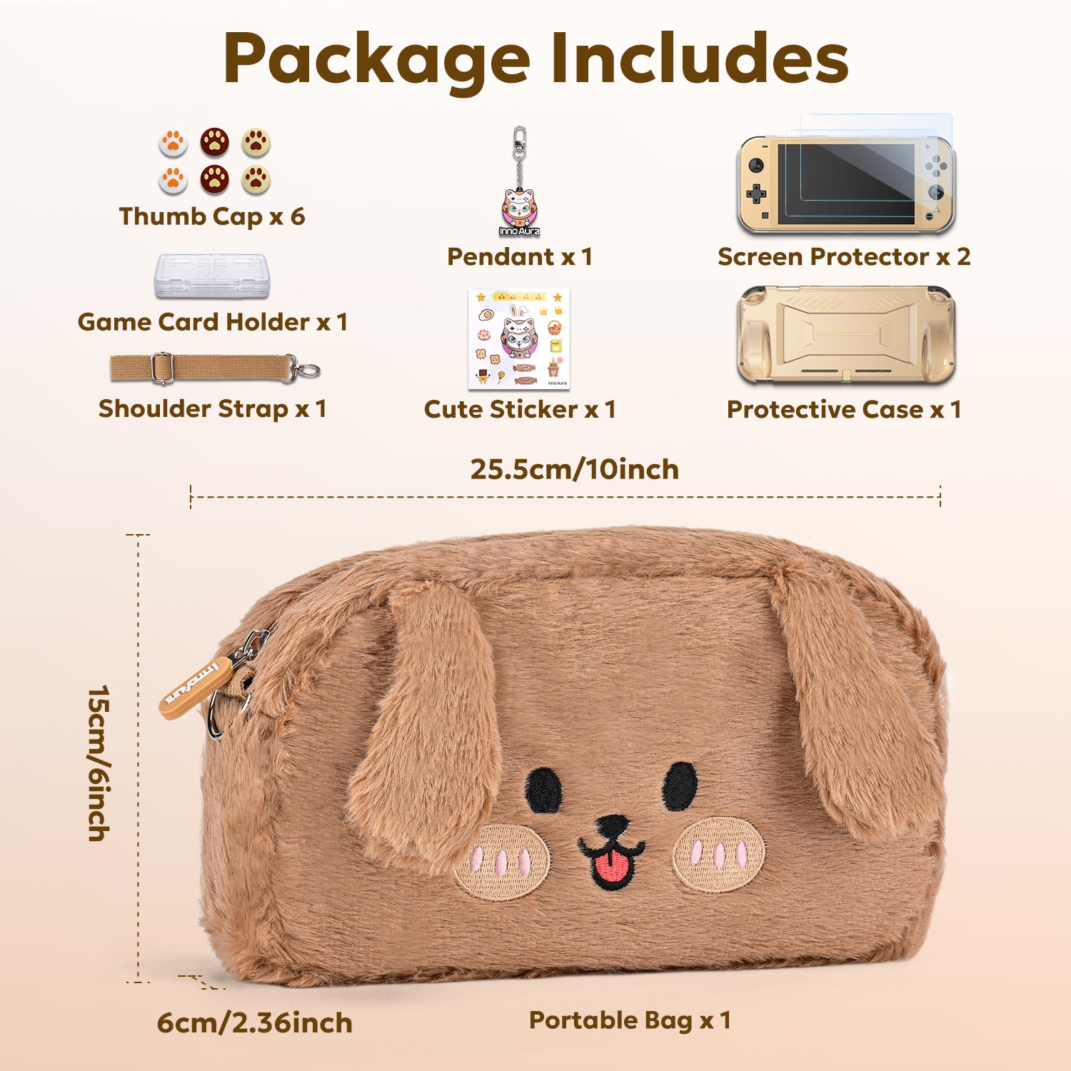 innoAura Switch Lite Case, 14 in 1 Switch Lite Accessories Bundle (Brown Dog)