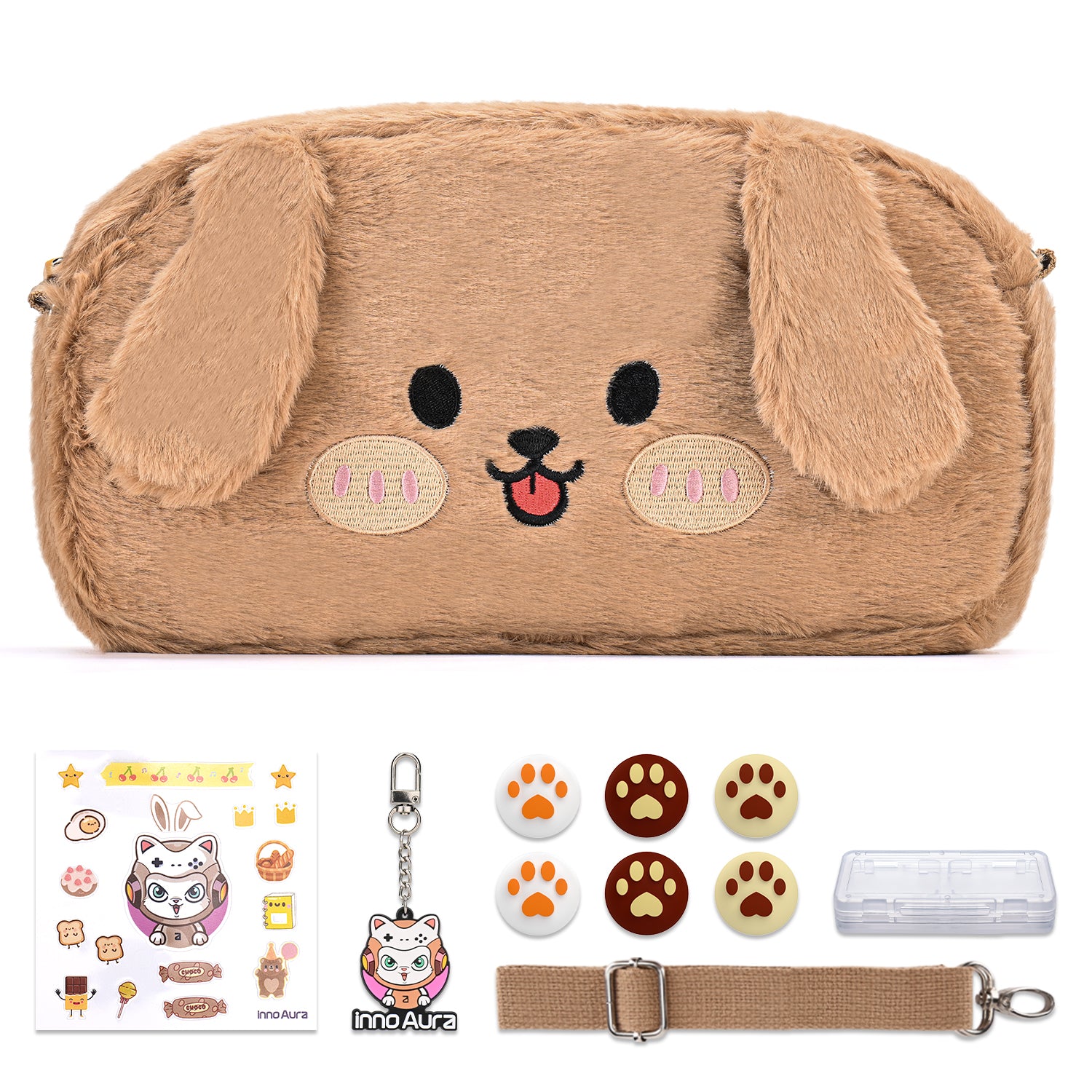 Switch Case for NS Switch, innoAura 11 in 1 Switch Accessories Bundles (Brown Dog)