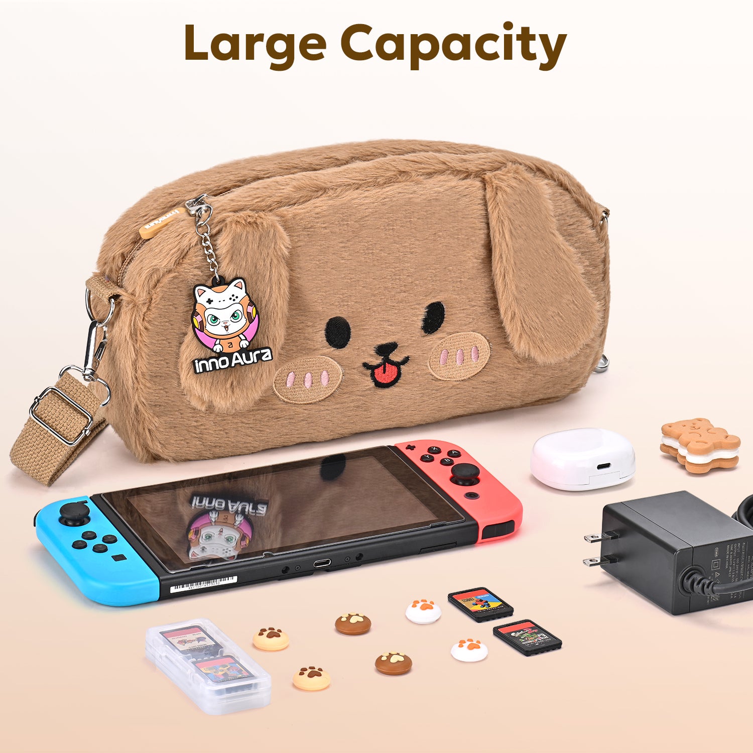 Switch Case for NS Switch, innoAura 11 in 1 Switch Accessories Bundles (Brown Dog)