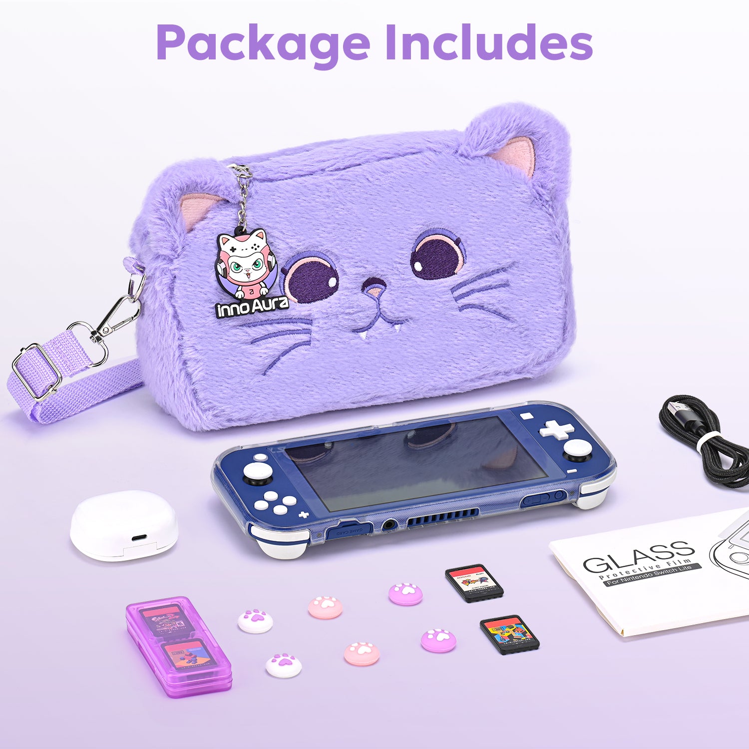 innoAura Switch Lite Case, 14 in 1 Switch Lite Accessories Bundle  (Purple Cat)