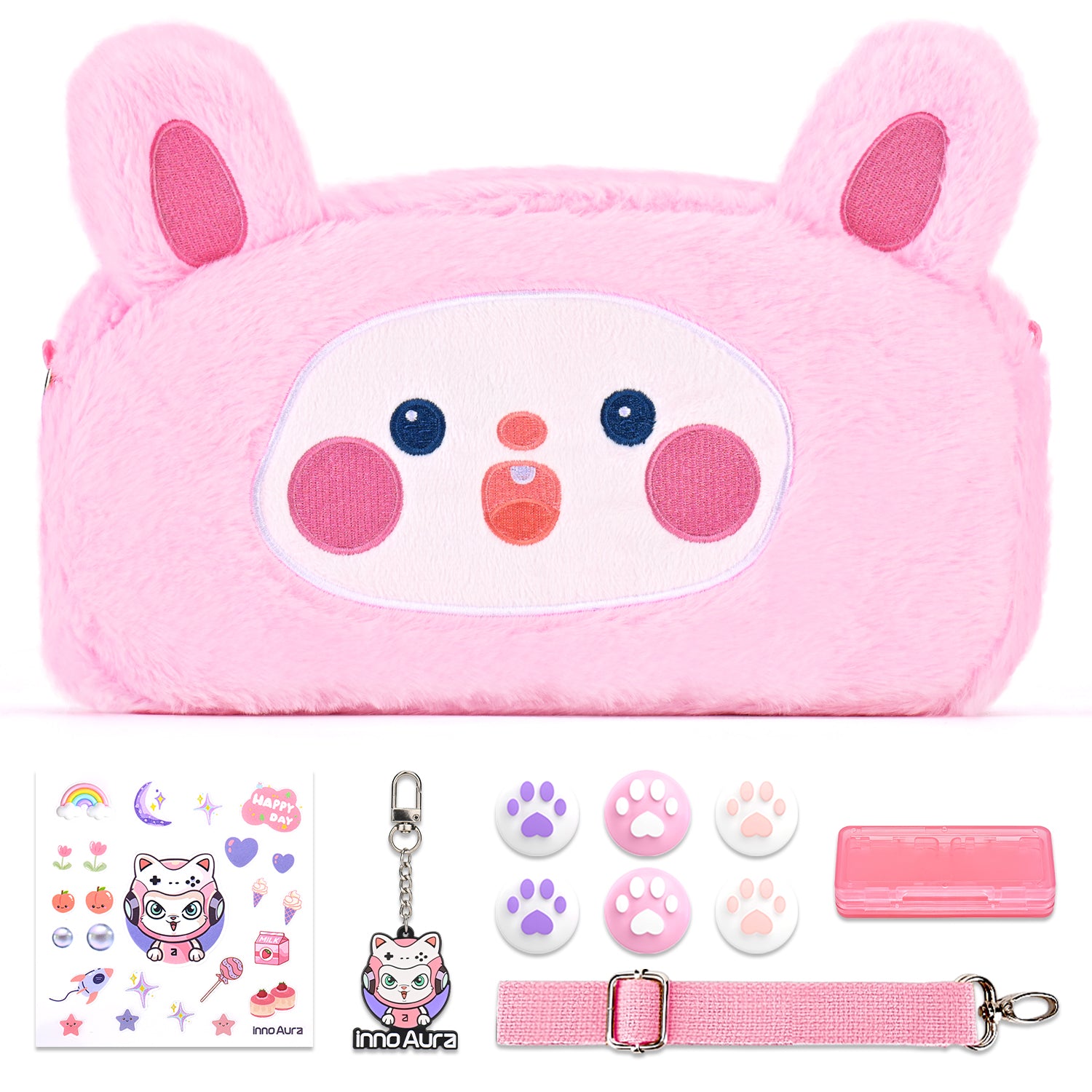 Switch Case for NS Switch, innoAura 11 in 1 Switch Accessories Bundles (Pink Rabbit)