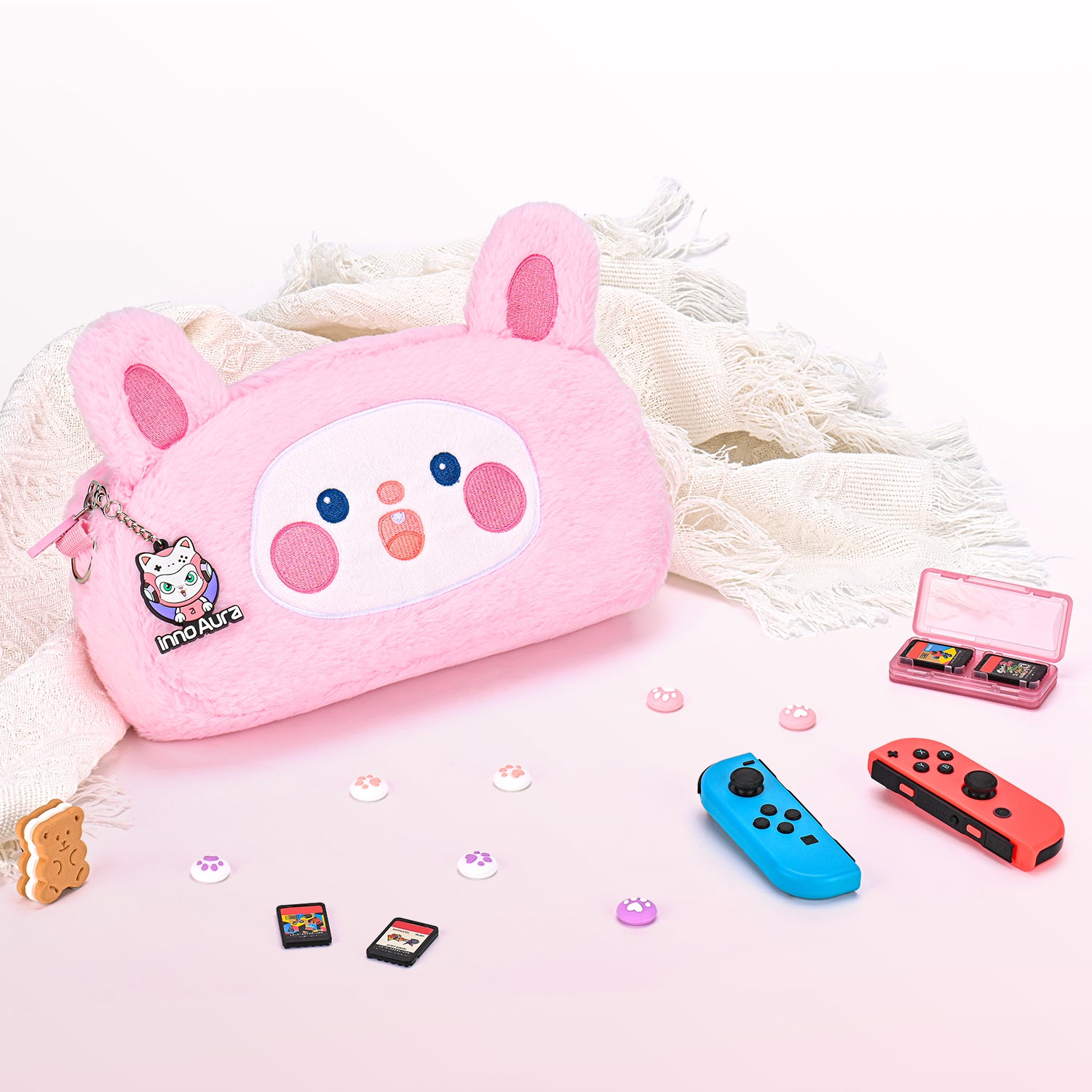 Switch Case for NS Switch, innoAura 11 in 1 Switch Accessories Bundles (Pink Rabbit)