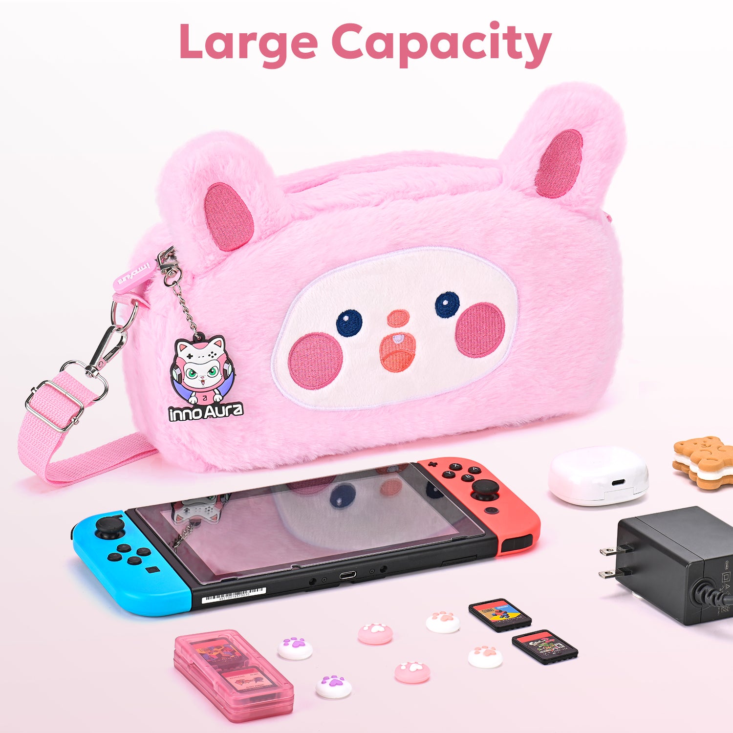 Switch Case for NS Switch, innoAura 11 in 1 Switch Accessories Bundles (Pink Rabbit)