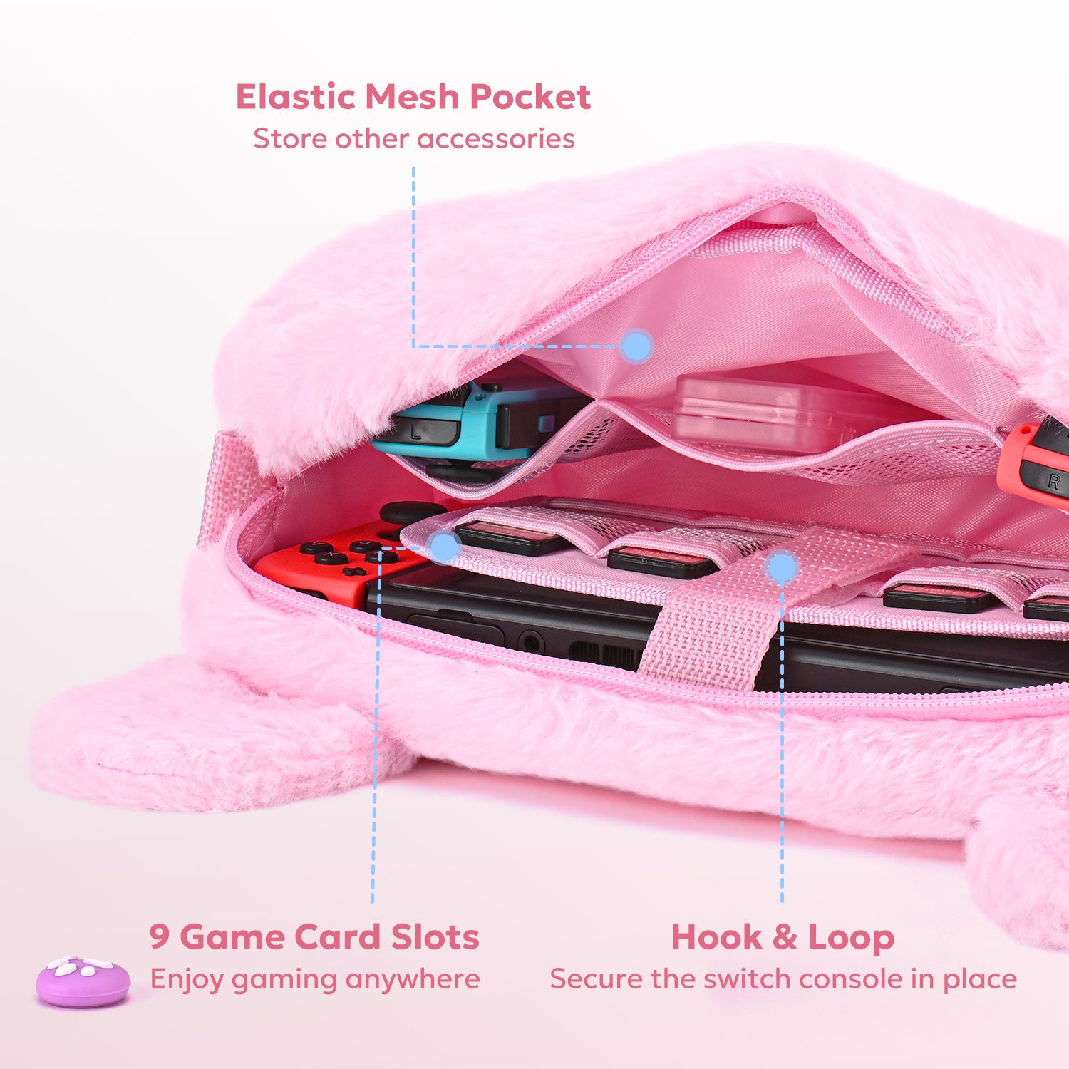 Switch Case for NS Switch, innoAura 11 in 1 Switch Accessories Bundles (Pink Rabbit)