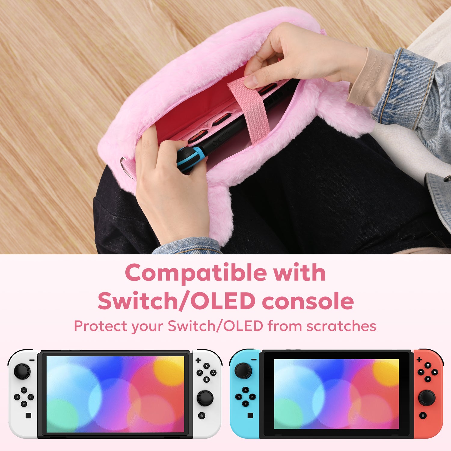 Switch Case for NS Switch, innoAura 11 in 1 Switch Accessories Bundles (Pink Rabbit)