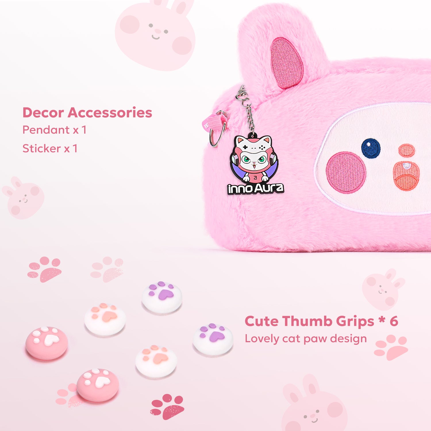 Switch Case for NS Switch, innoAura 11 in 1 Switch Accessories Bundles (Pink Rabbit)