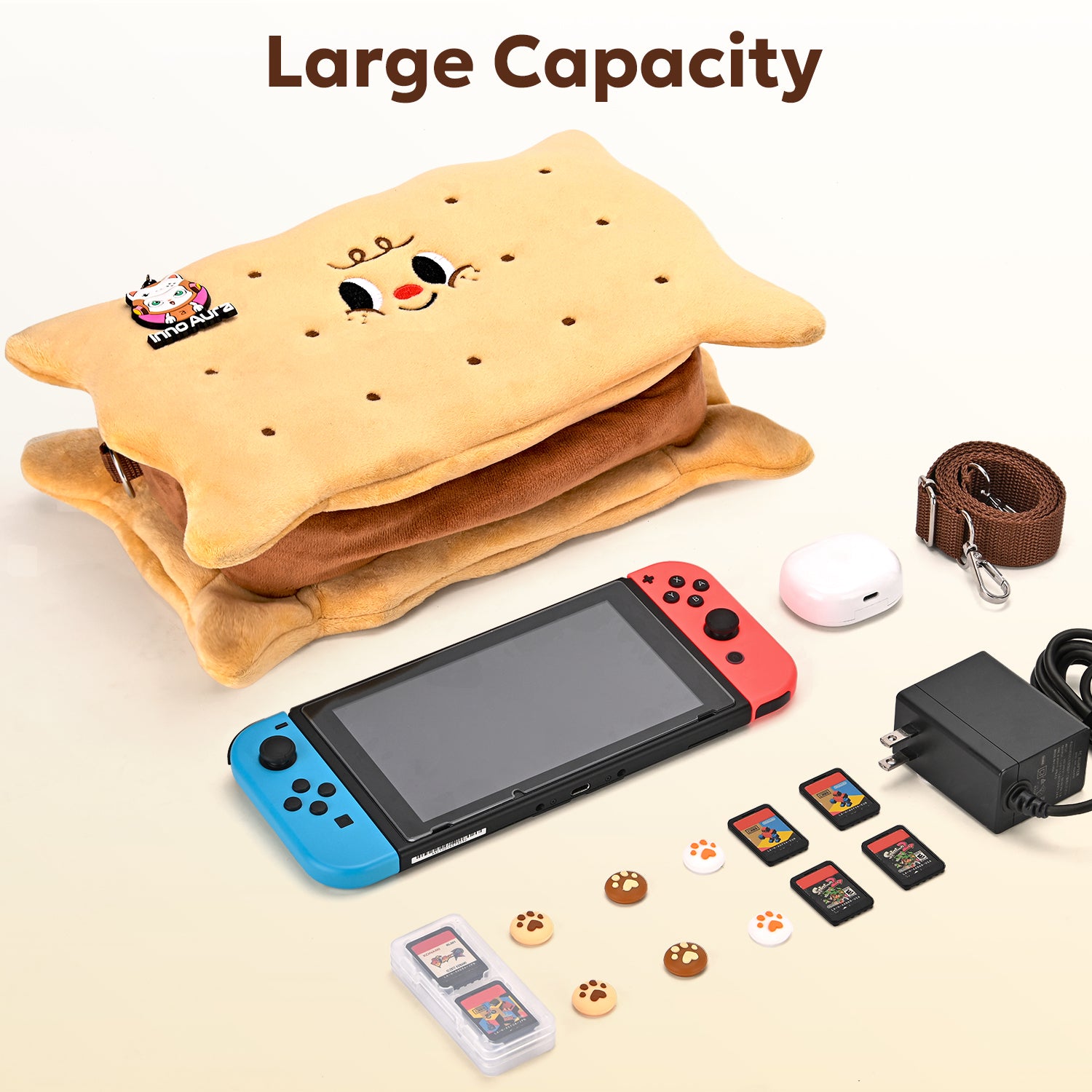 Switch Case for NS Switch, innoAura 11 in 1 Switch Accessories Bundles (Brown Cookie)