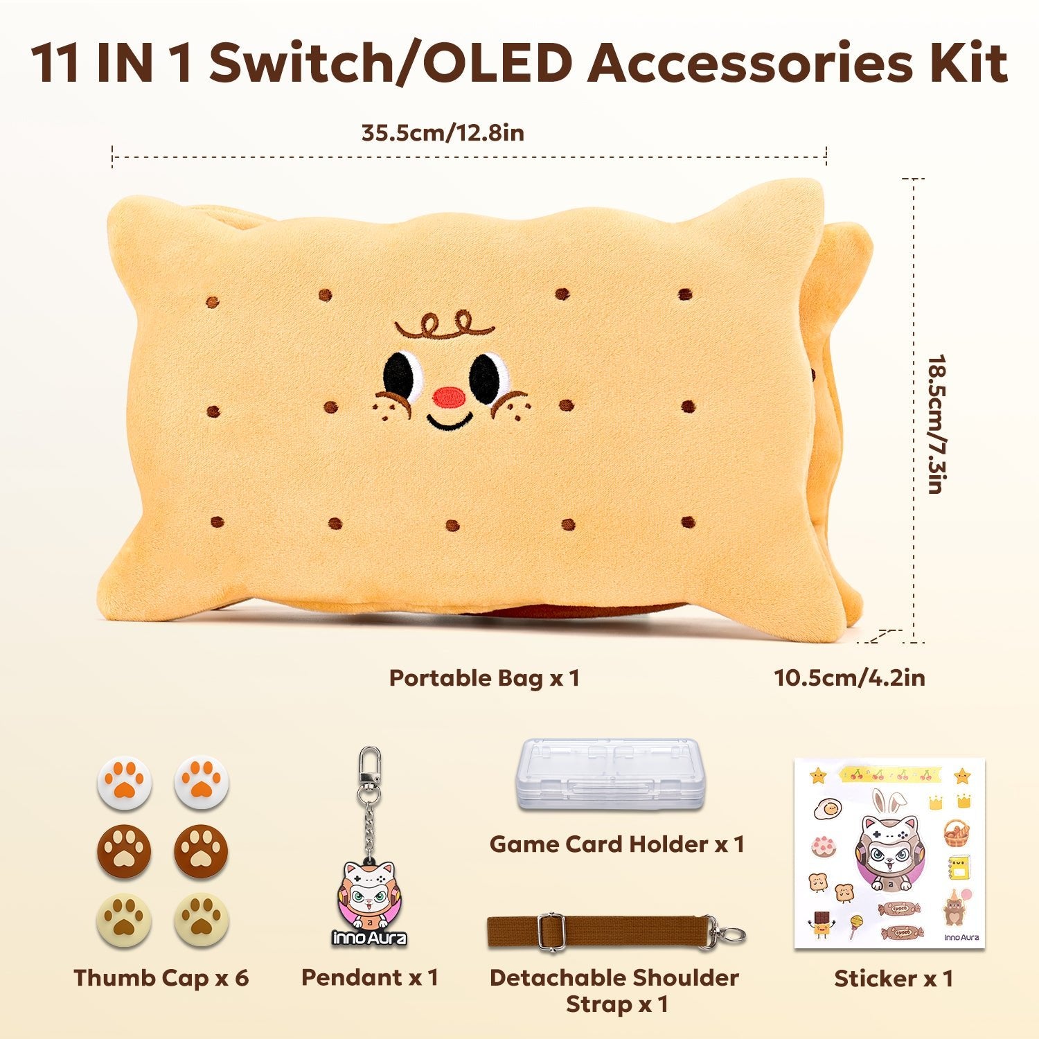 Switch Case for NS Switch, innoAura 11 in 1 Switch Accessories Bundles (Brown Cookie)