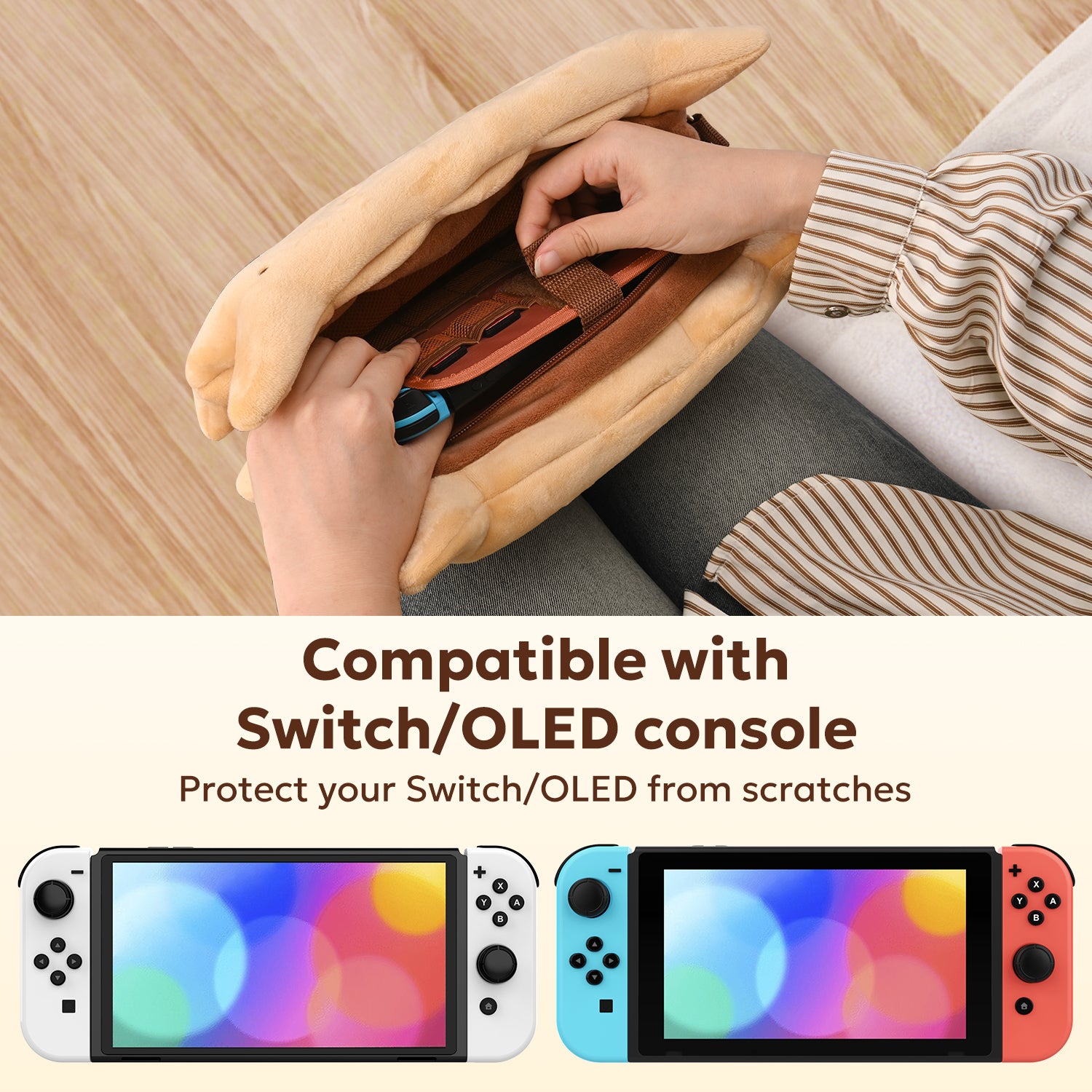 Switch Case for NS Switch, innoAura 11 in 1 Switch Accessories Bundles (Brown Cookie)