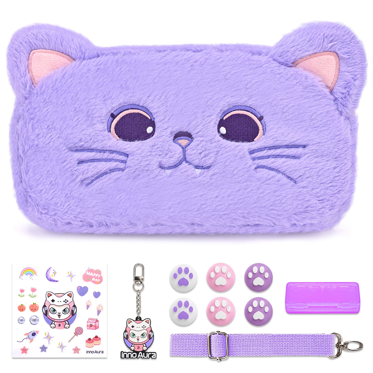 Switch Case for NS Switch, innoAura 11 in 1 Switch Accessories Bundles (Purple Cat)