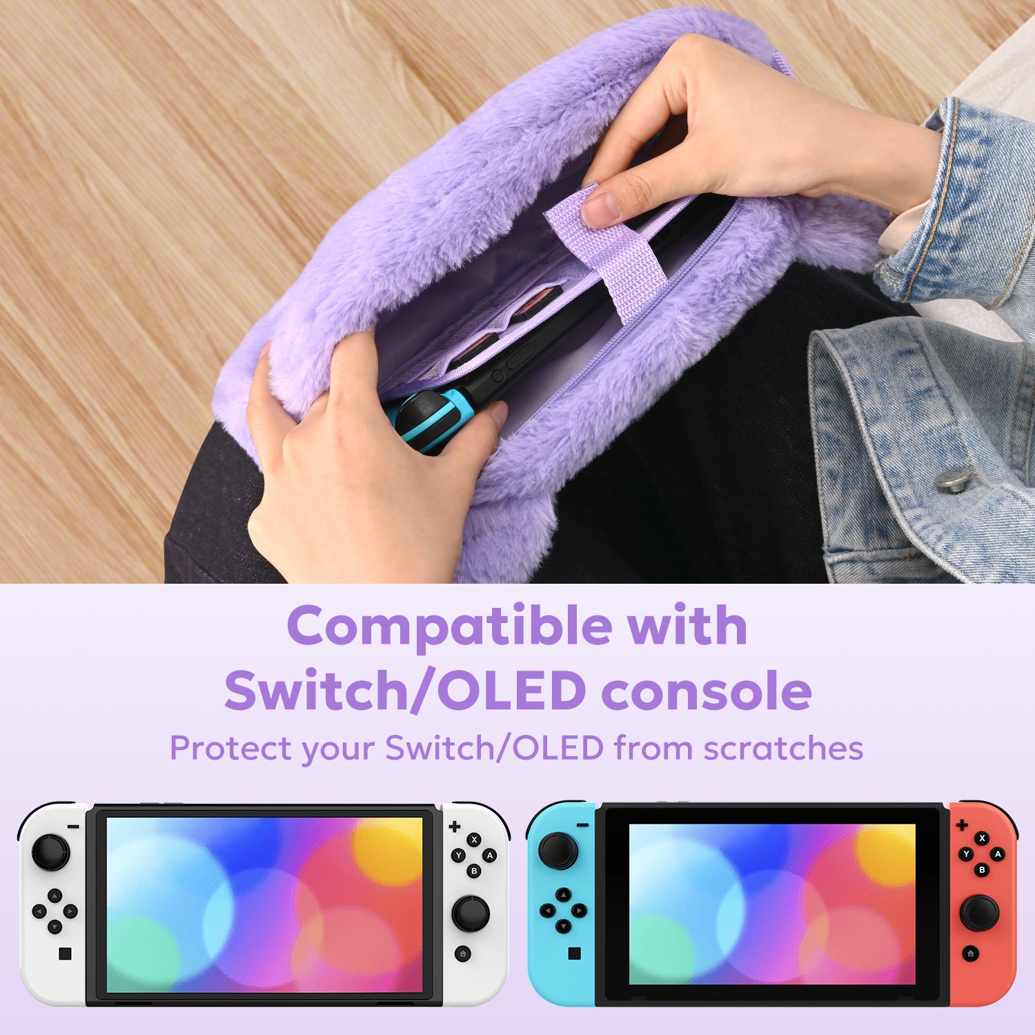 Switch Case for NS Switch, innoAura 11 in 1 Switch Accessories Bundles (Purple Cat)