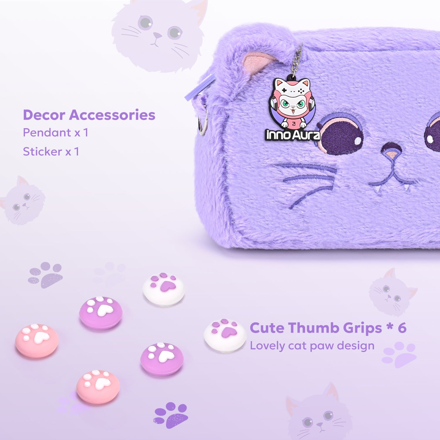 Switch Case for NS Switch, innoAura 11 in 1 Switch Accessories Bundles (Purple Cat)