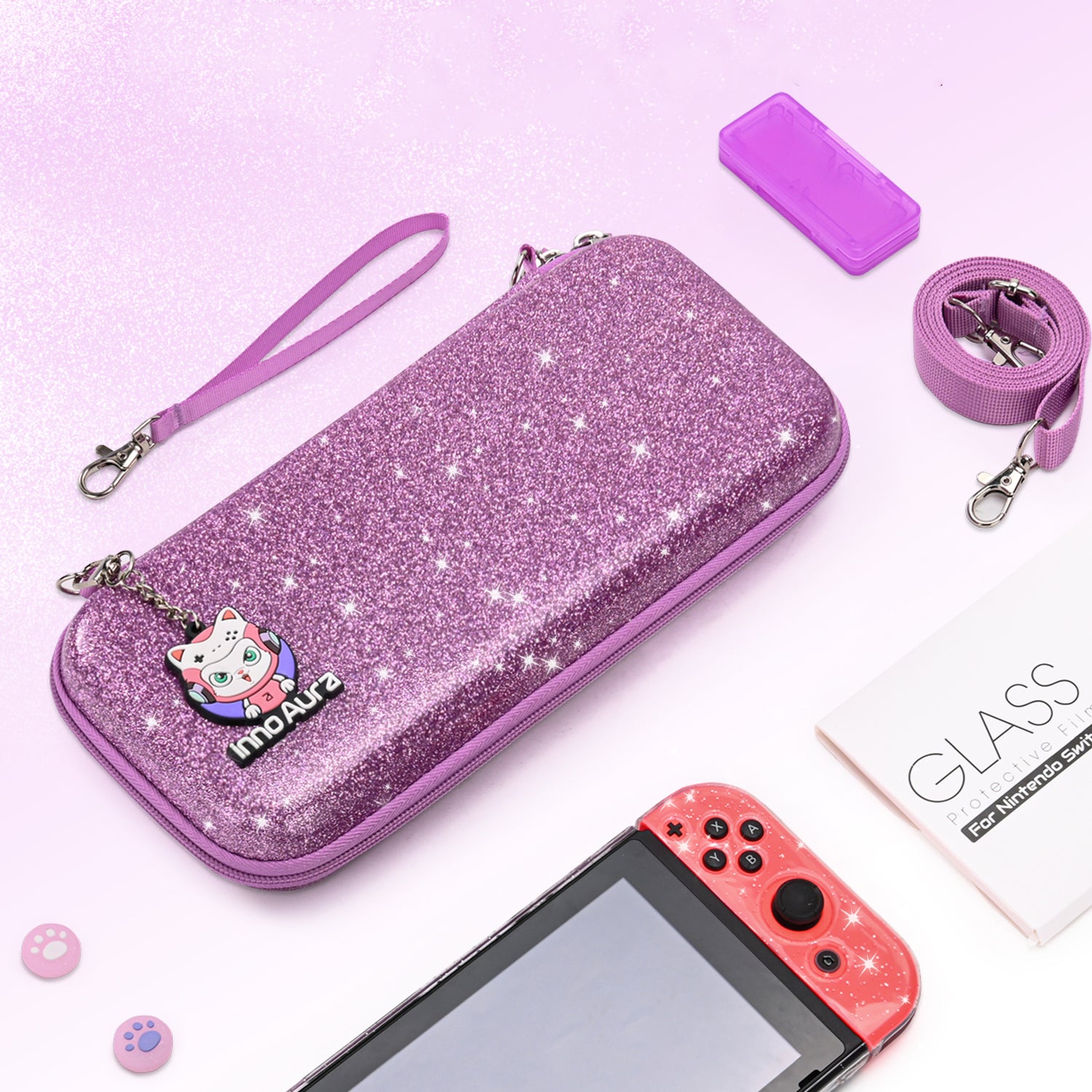 innoAura Nintendo Switch Case, Glitter Protective Travel Case for Switch