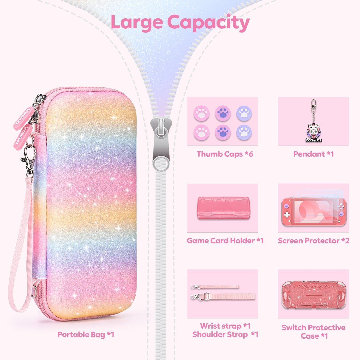 innoAura Switch Lite Travel Case, Cute Carrying Case for Nintendo Switchlite