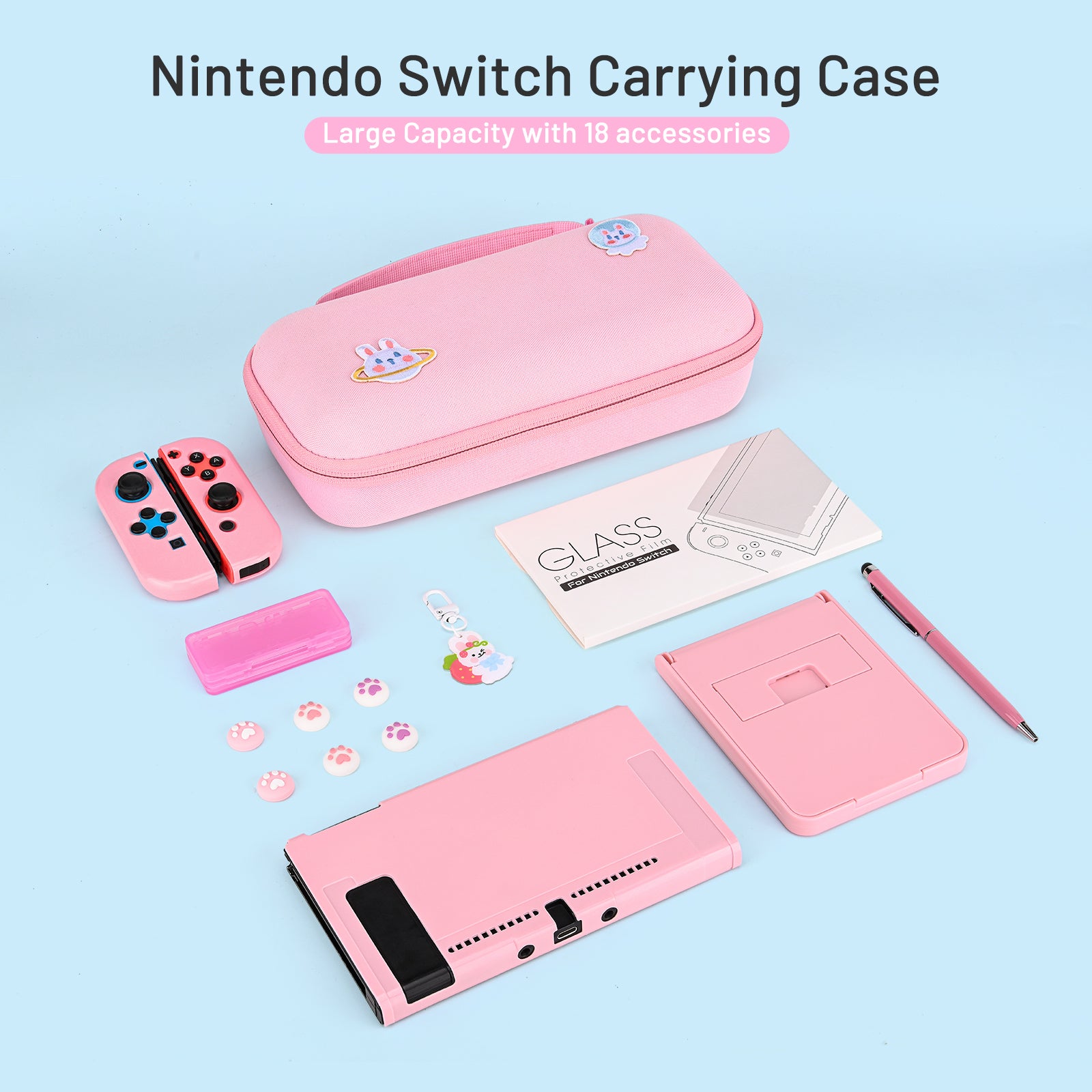 innoAura Cute Hard Switch Carrying Case for Nintendo Switch with 18 Accessories Gifts