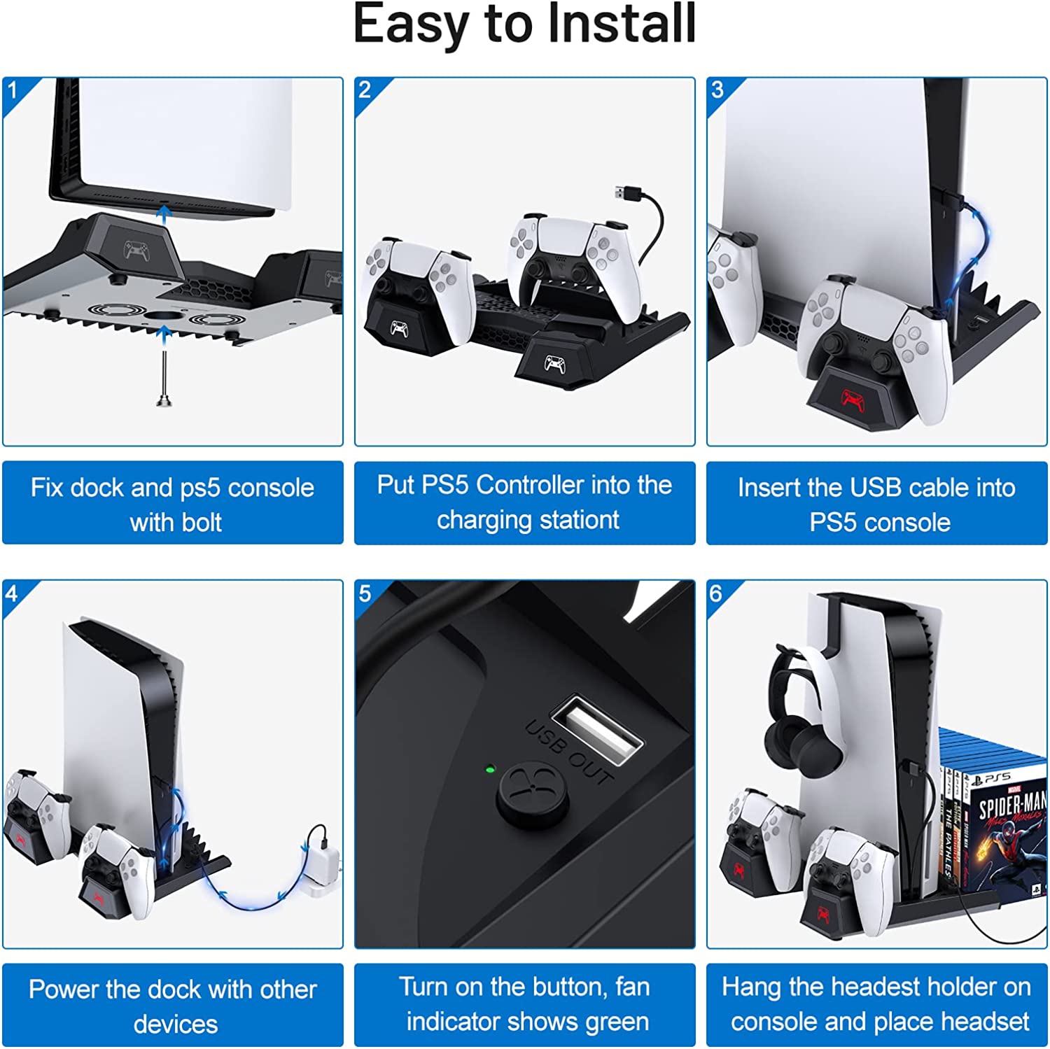 InnoAura PS5 Controller Stand, PS5 Controller Charger Station for Disc&Digital