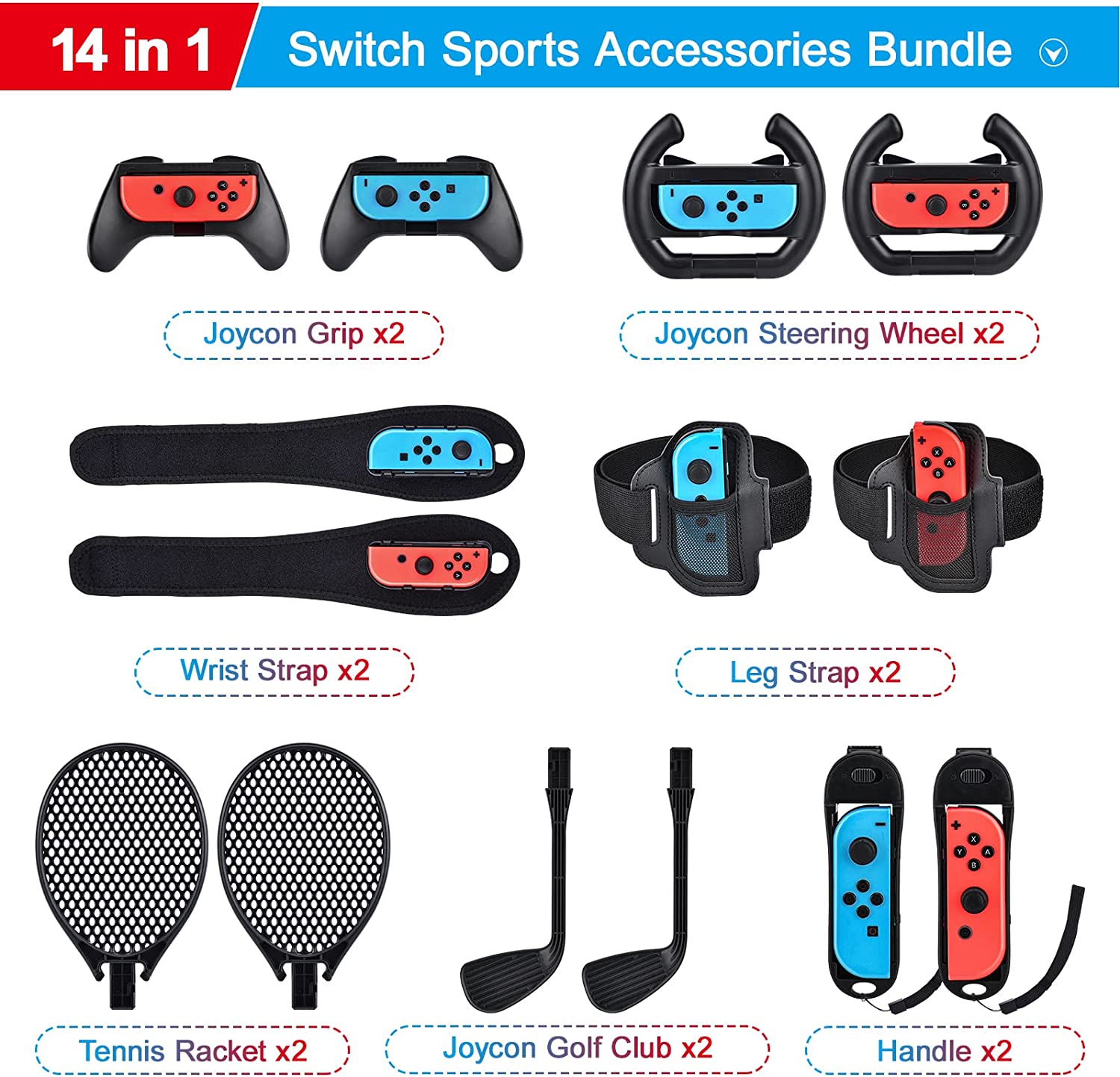innoAura Bundle for Switch/Switch OLED Sports with 14 Accessories