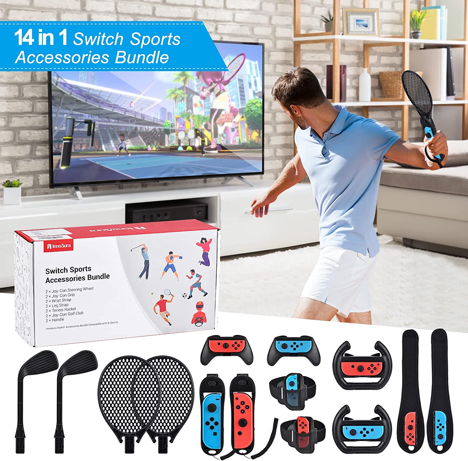 innoAura Bundle for Switch/Switch OLED Sports with 14 Accessories